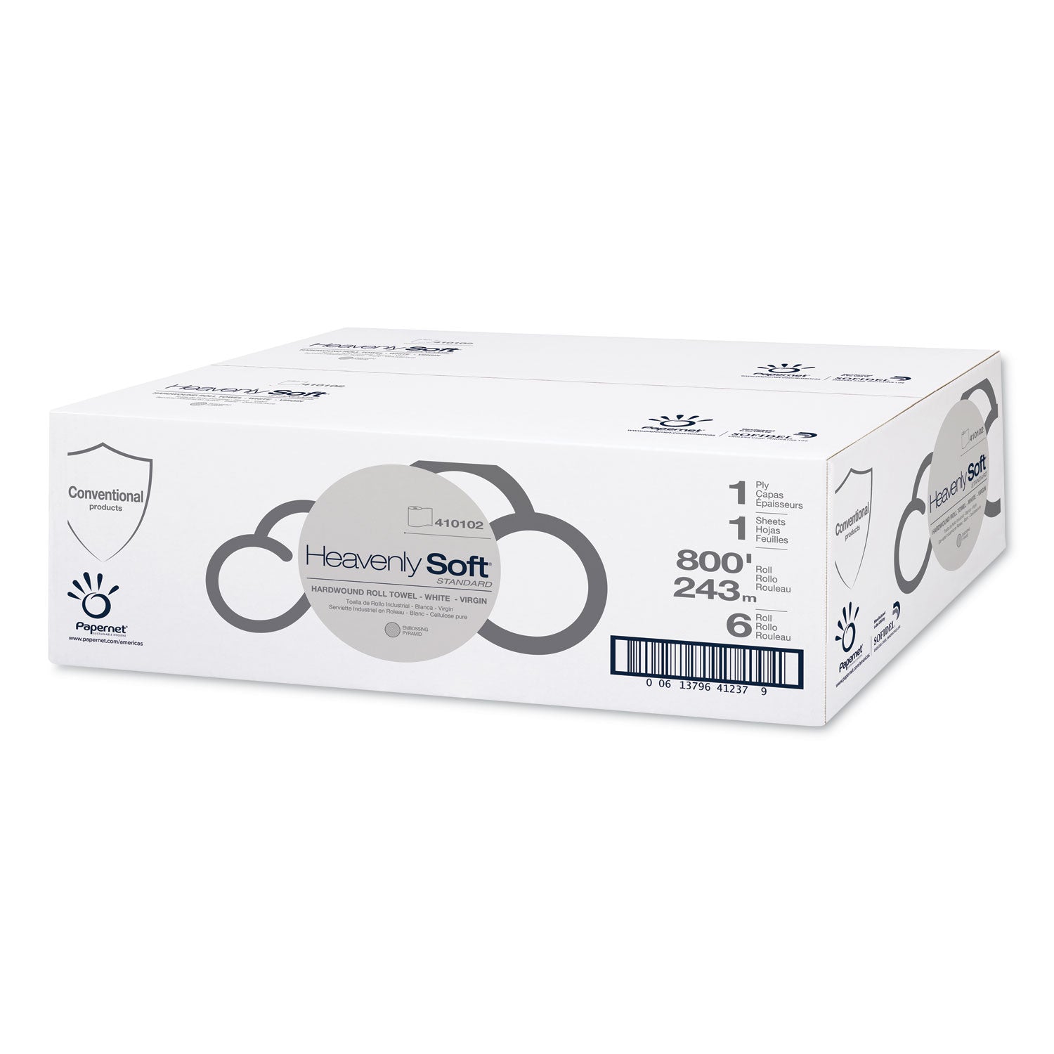 Papernet® Heavenly Soft Hardwound Paper Towel, Standard, 1-Ply, 7.8" x 800 ft, White, 6 Rolls/Carton