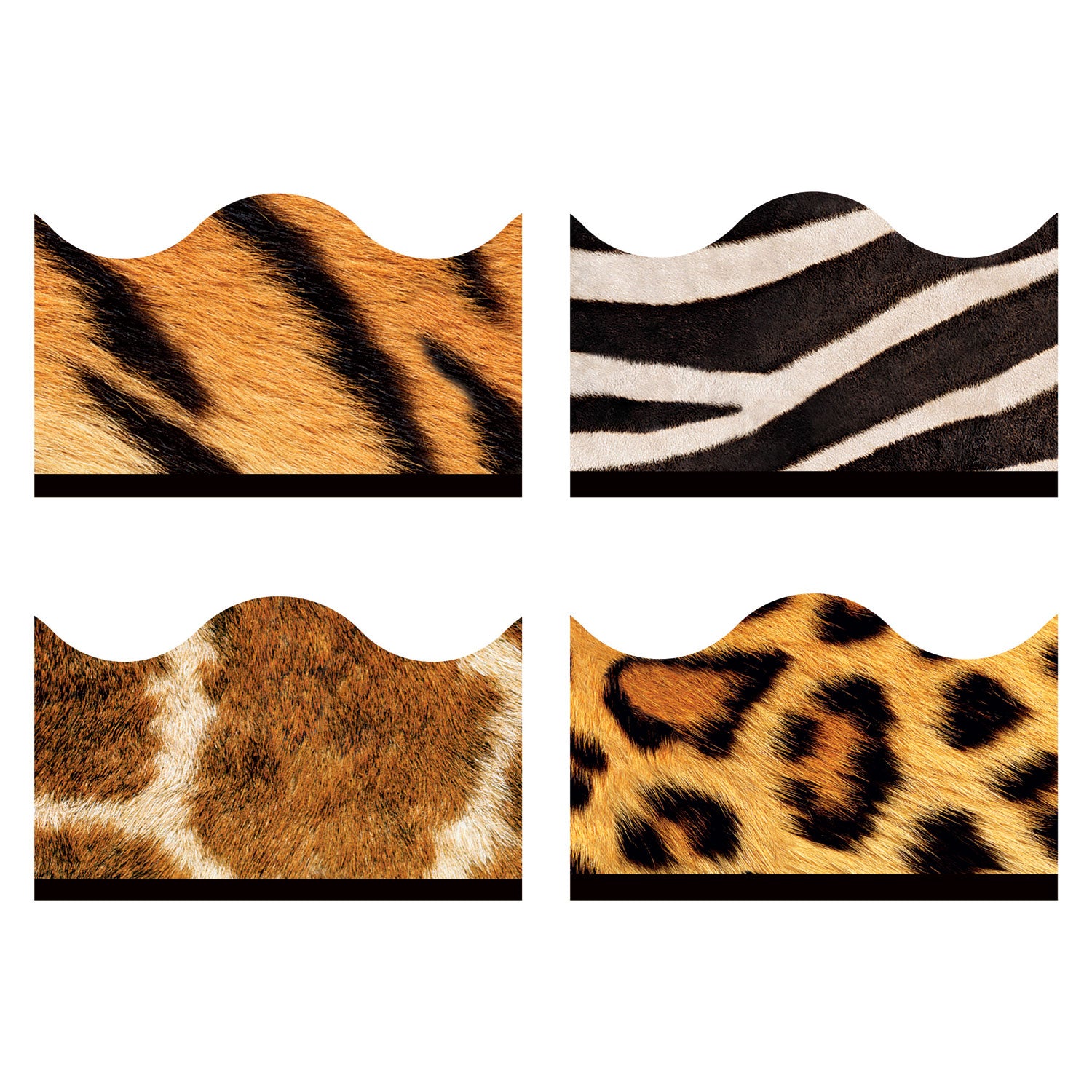 TREND® Terrific Trimmers Print Board Trim, 48-Piece Set, Assorted Animal Prints, 2.25" x 39", Assorted Colors