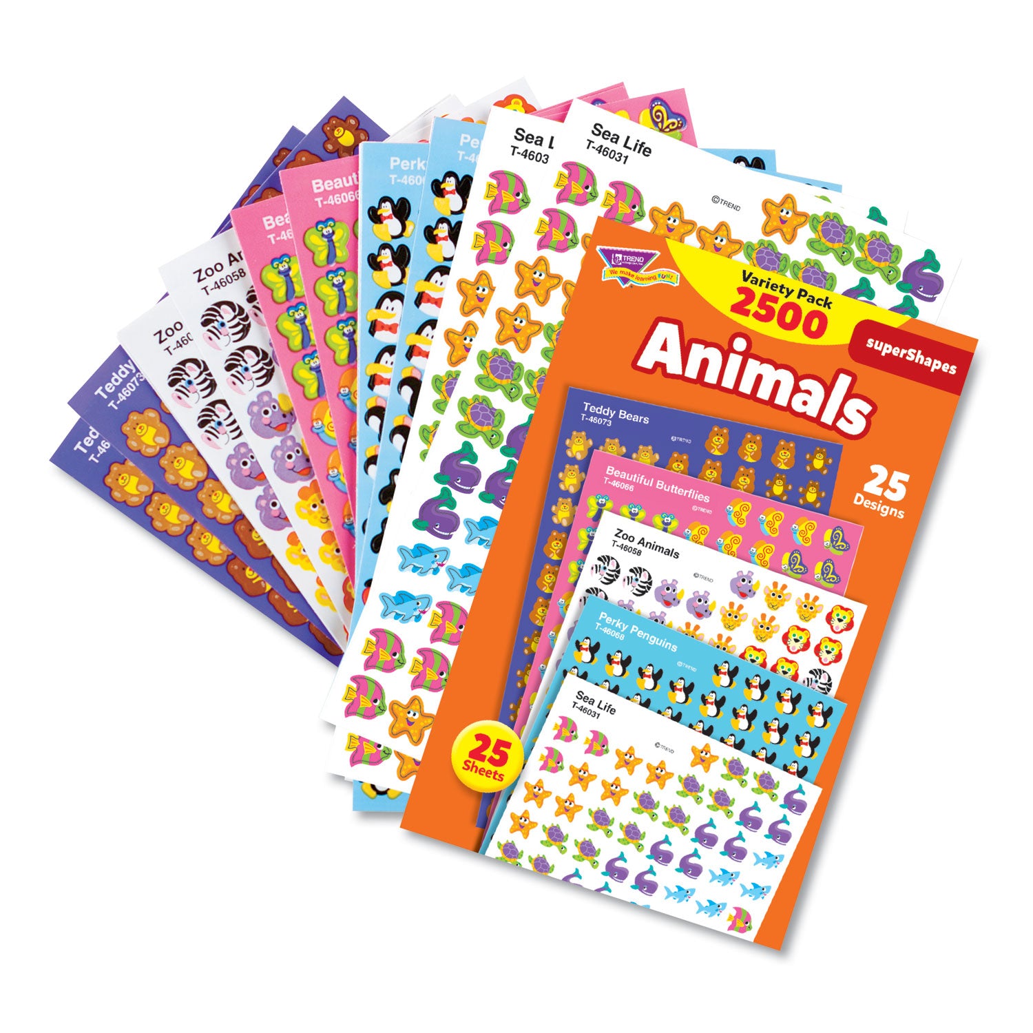 TREND® Superspots And Supershapes Sticker Packs, Animal Antics, Assorted Colors, 2,500 Stickers