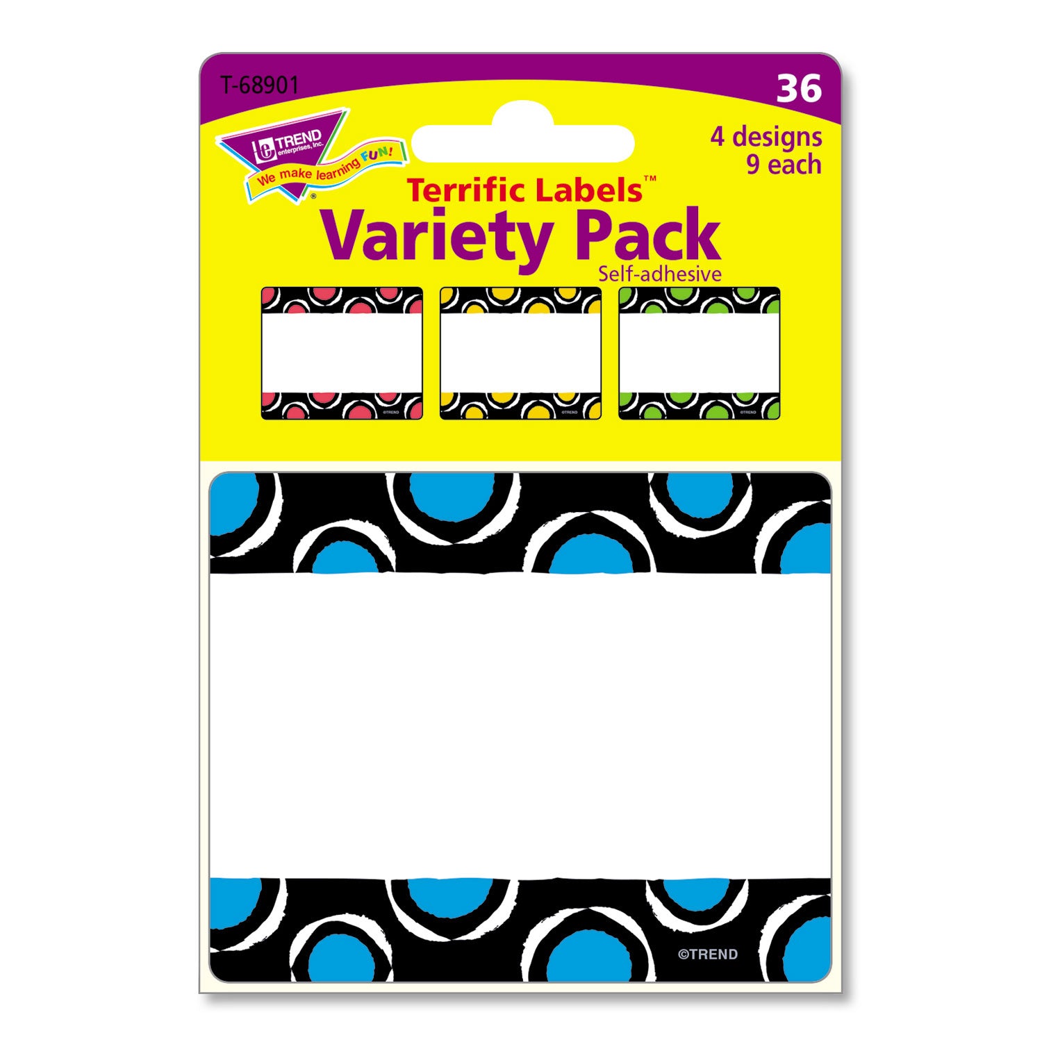 TREND® Terrific Labels Name Tags, Dots Design, 3" x 2.5", Assorted Colors, 36/Pack