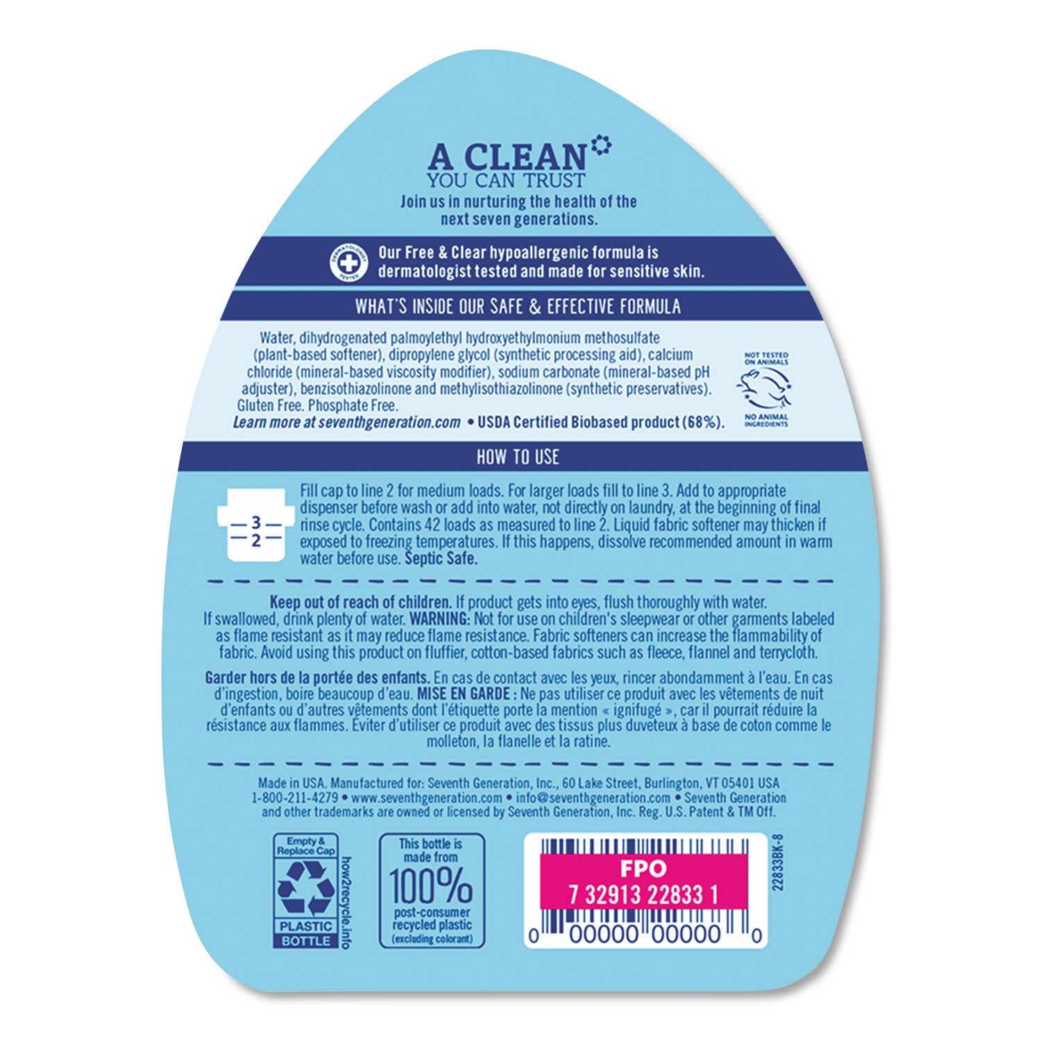 Seventh Generation® Natural Liquid Fabric Softener, Free And Clear/unscented 32 Oz Bottle