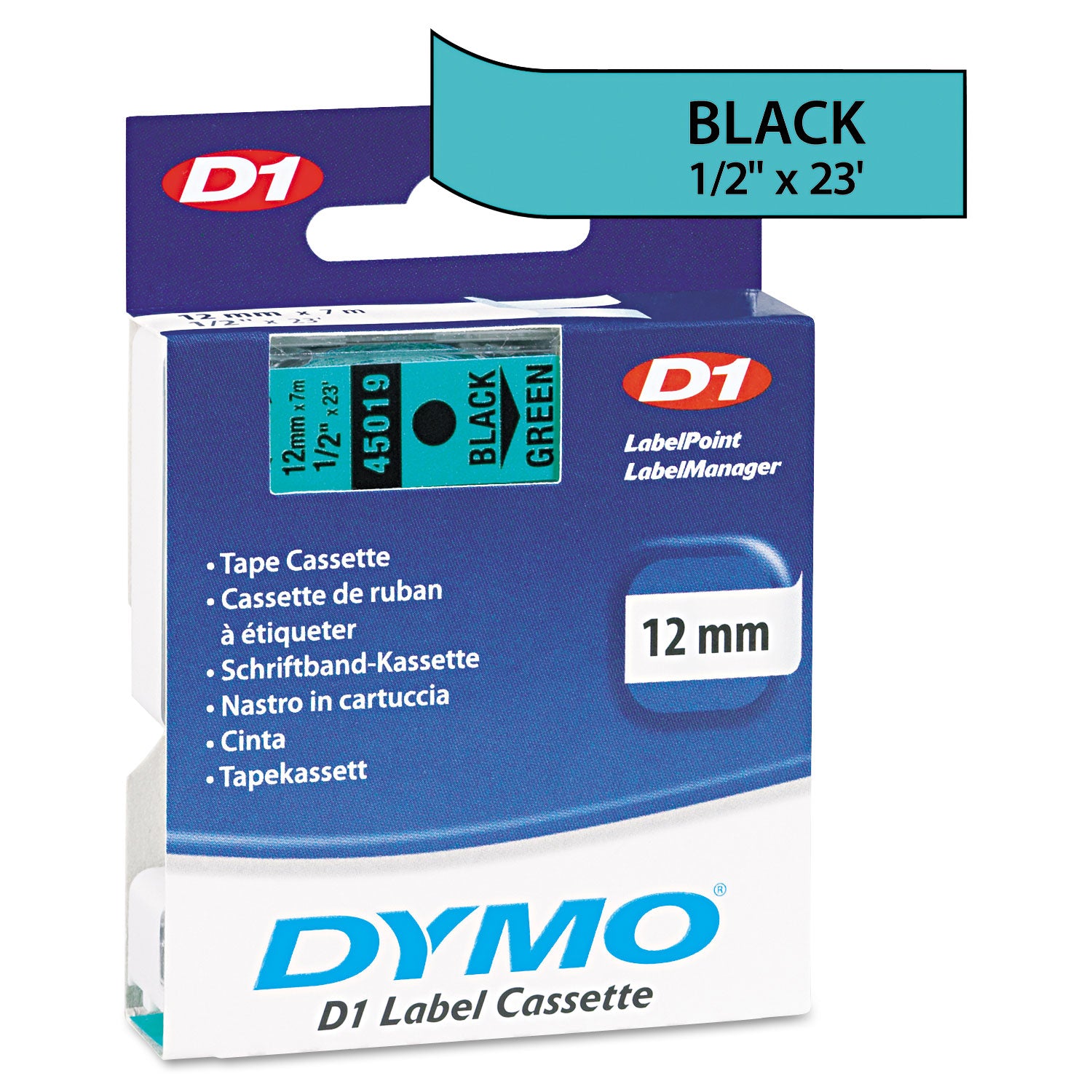 DYMO® D1 High-Performance Polyester Removable Label Tape, 0.5" X 23 Ft, Black On Green