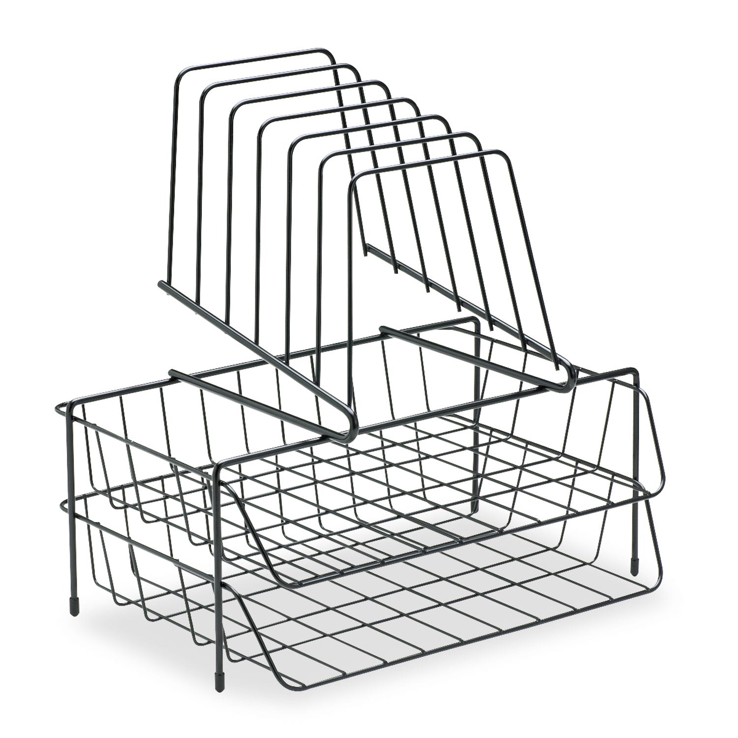 Wire Double Tray with Step File Sorter, 8 Sections, Letter Size Files, 13.88" x 10.13" x 14", Black