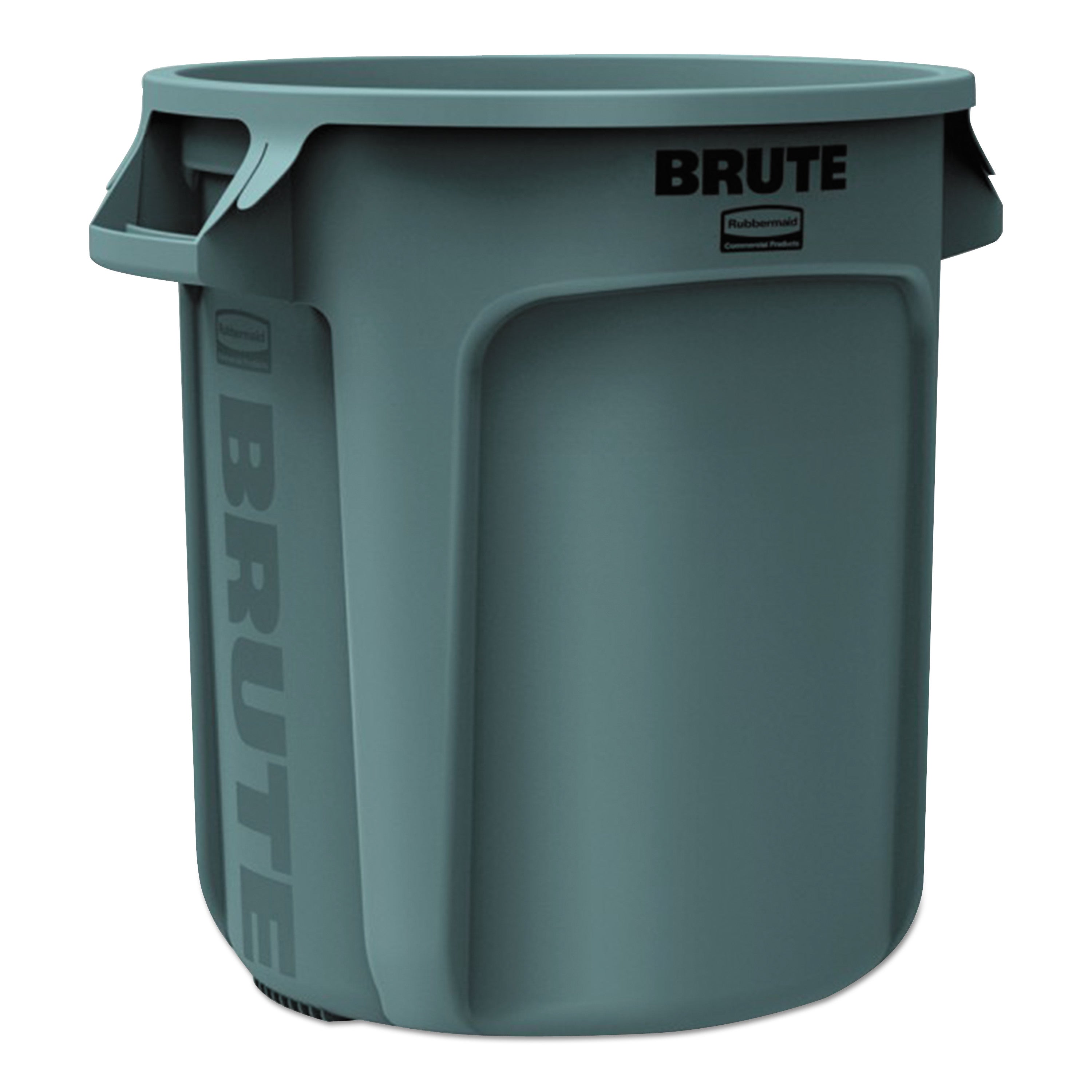 Vented Round Brute Container, 10 gal, Plastic, Gray
