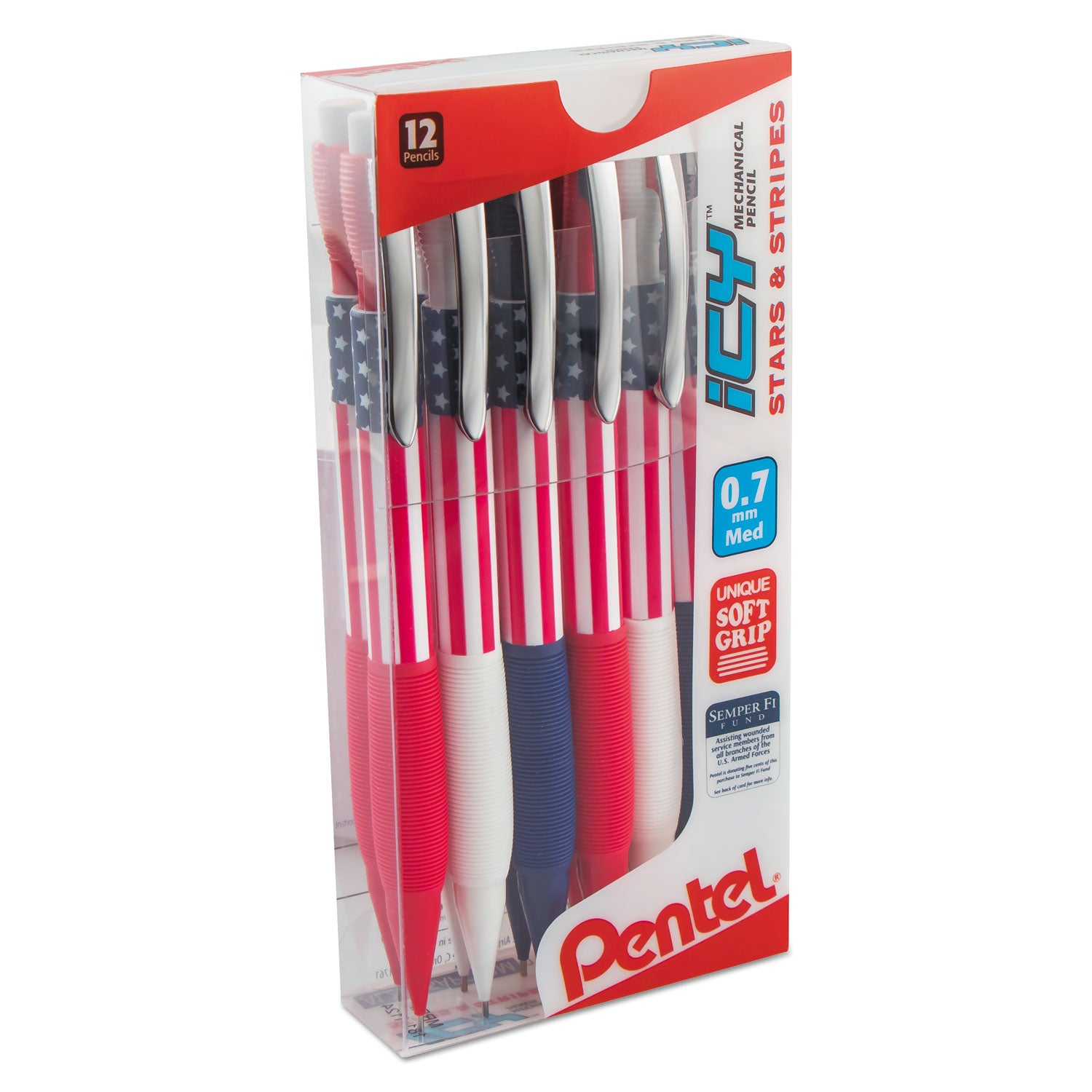 Pentel® Icy Mechanical Pencil, 0.5 mm, HB (#2), Black Lead, Transparent Blue Barrel, Dozen