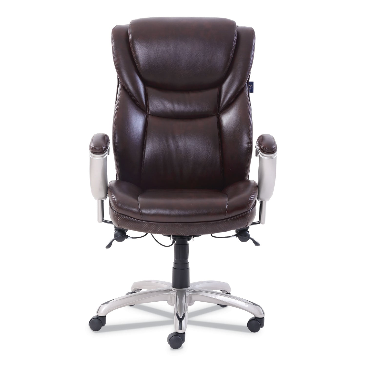 SertaPedic® Emerson Executive Task Chair, Supports Up To 300 Lb, 19" To 22" Seat Height, Brown Seat/back, Silver Base