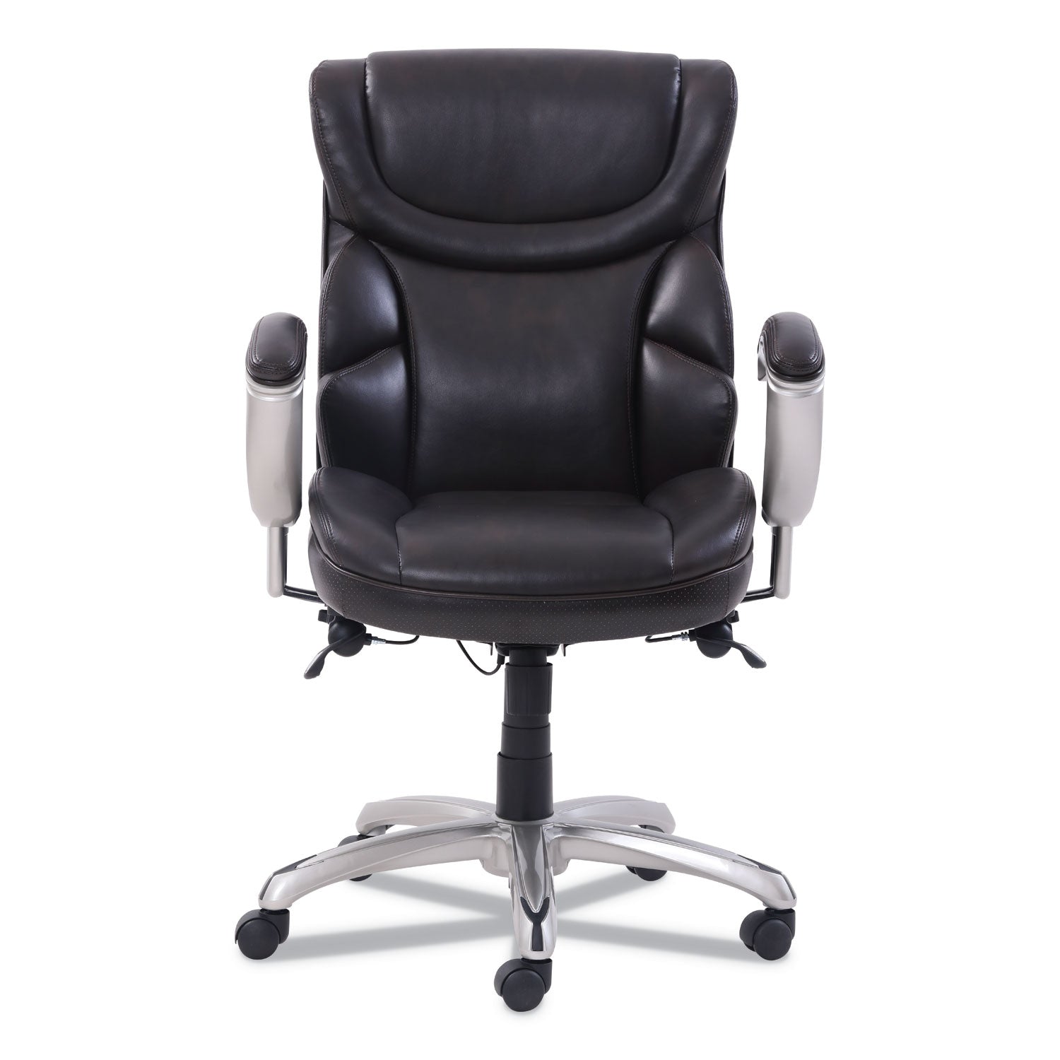 SertaPedic® Emerson Task Chair, Supports Up To 300 Lb, 18.75" To 21.75" Seat Height, Brown Seat/back, Silver Base