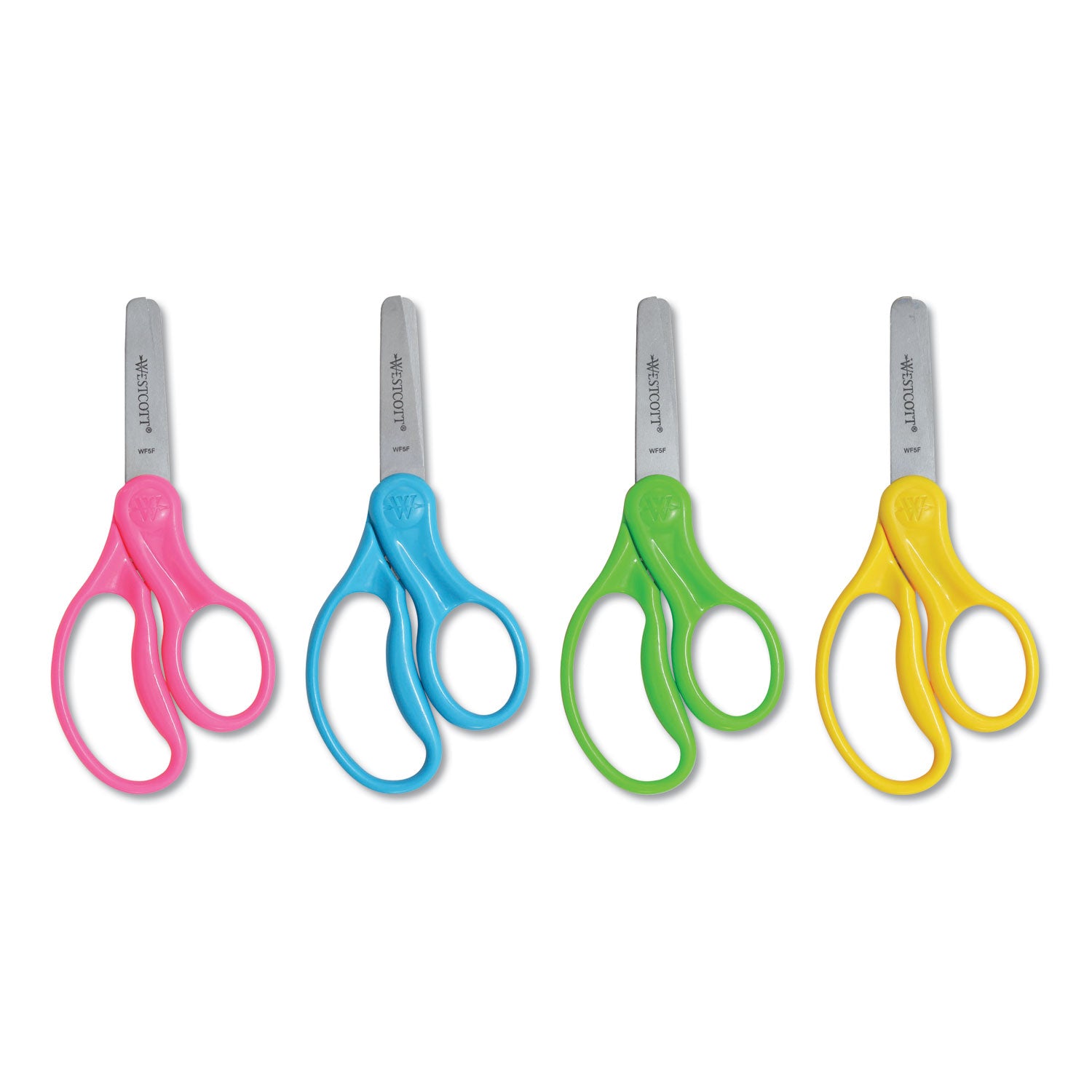 Westcott® For Kids Scissors Teacher's Pack, Rounded Tip, 5" Long, 1.75" Cut Length, Straight Assorted Color Handles, 12/Pack
