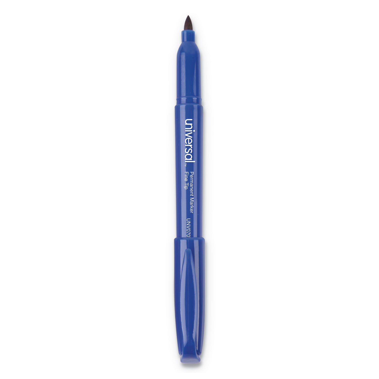 Universal™ Pen-Style Permanent Marker, Fine Bullet Tip, Blue, Dozen