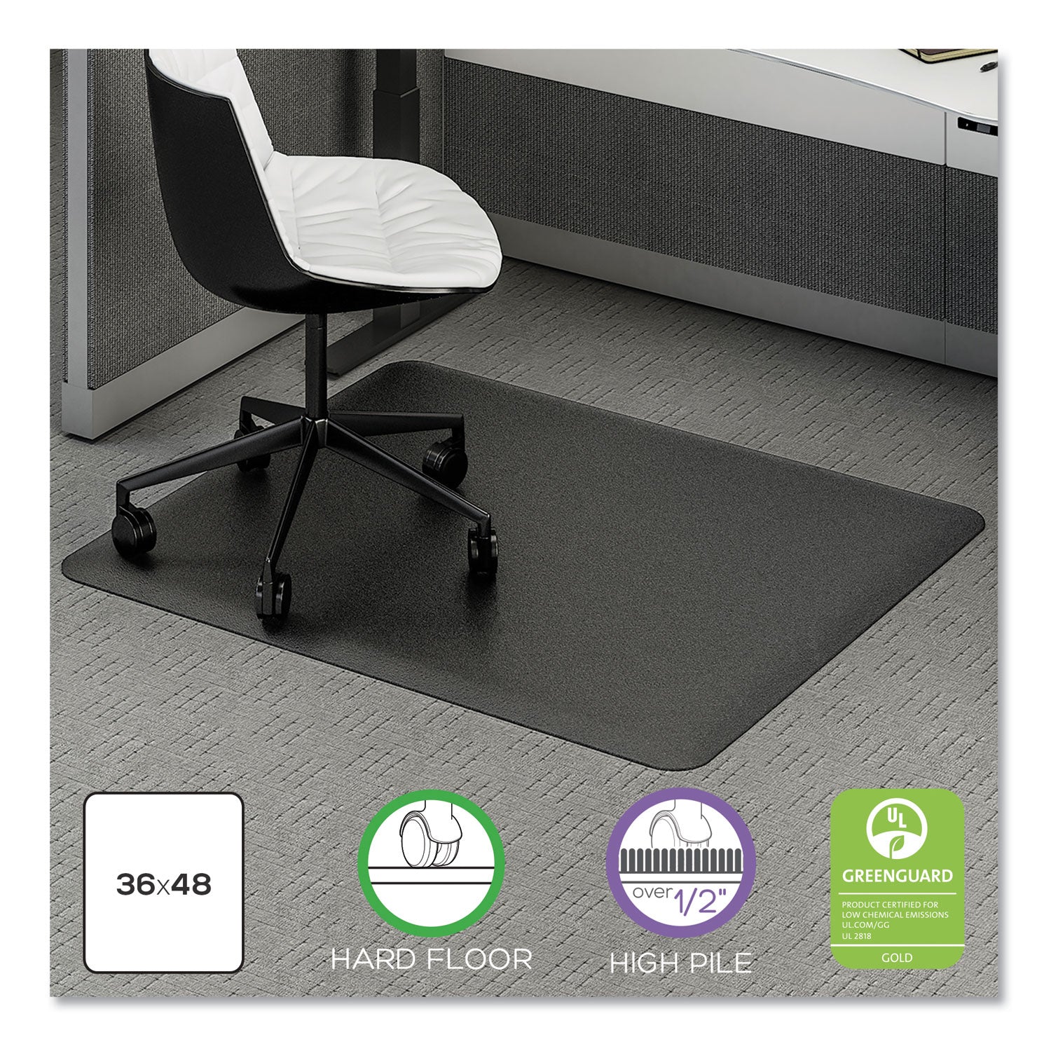 deflecto® Ergonomic Sit Stand Mat, 48 X 36, Black