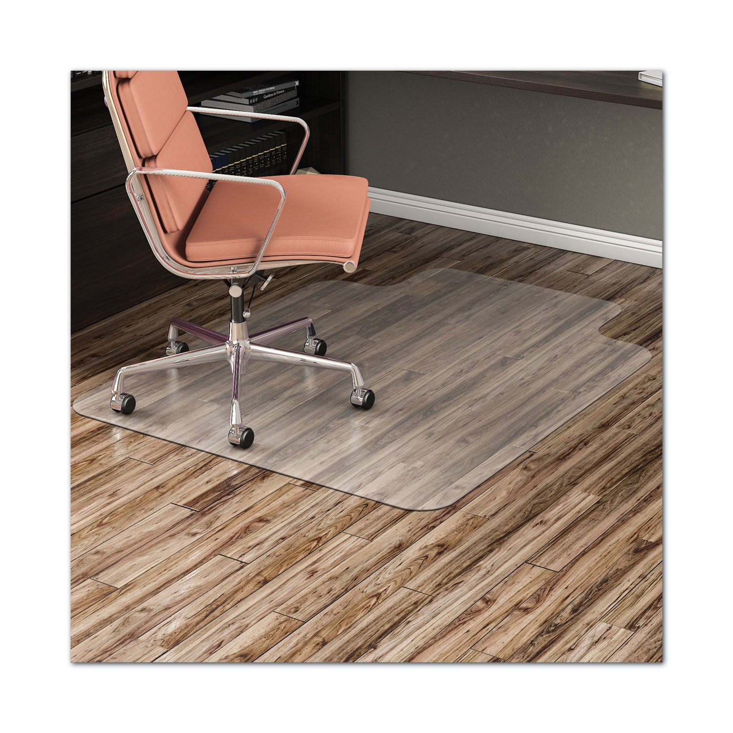 deflecto® EconoMat All Day Use Chair Mat for Hard Floors, Flat Packed, 45 x 53, Wide Lipped, Clear