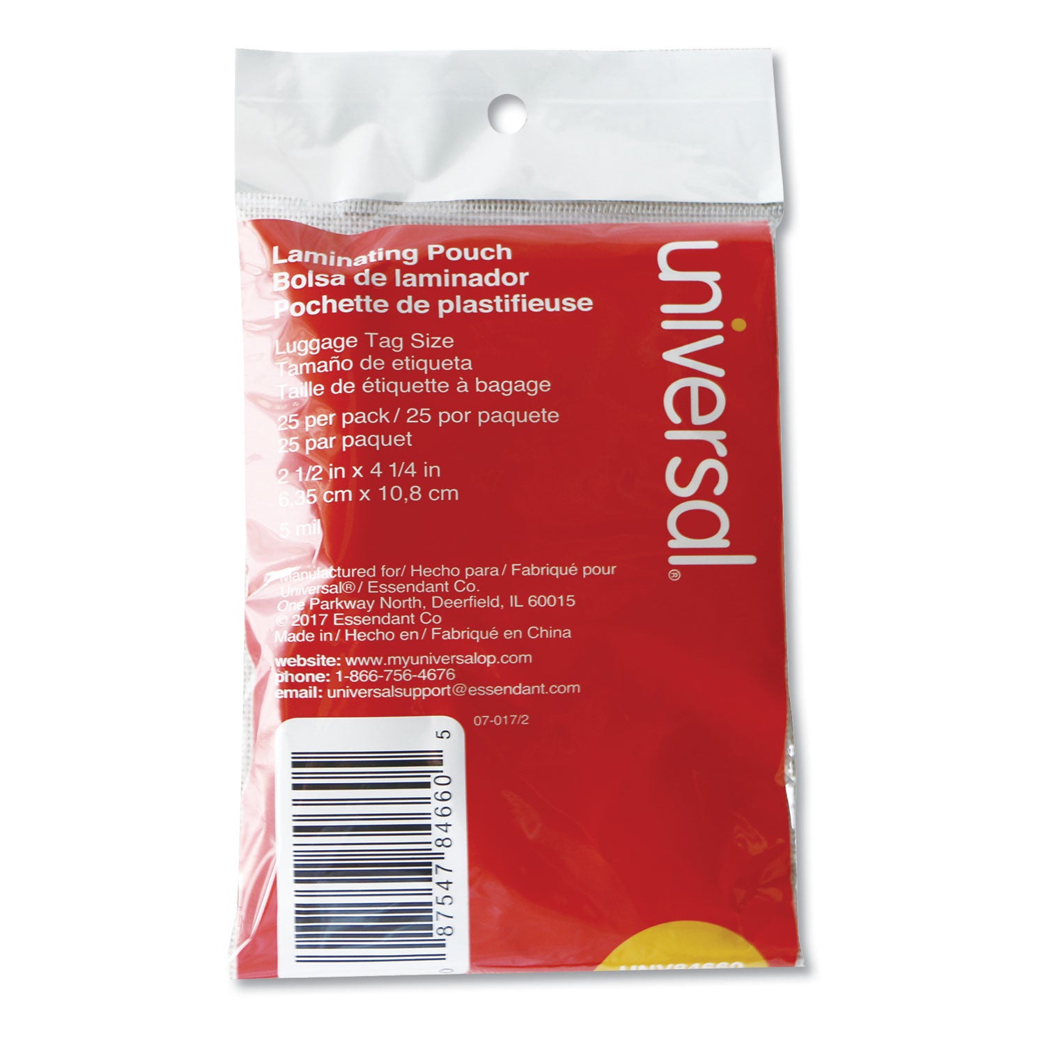 Universal® Laminating Pouches, 5 Mil, 2.5" X 4.25", Gloss Clear, 25/pack