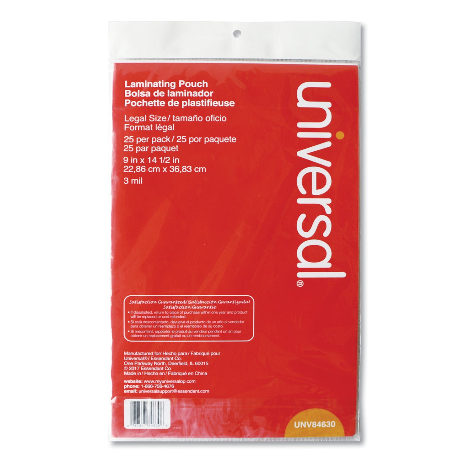 Universal® Laminating Pouches, 3 Mil, 9" X 14.5", Gloss Clear, 25/pack