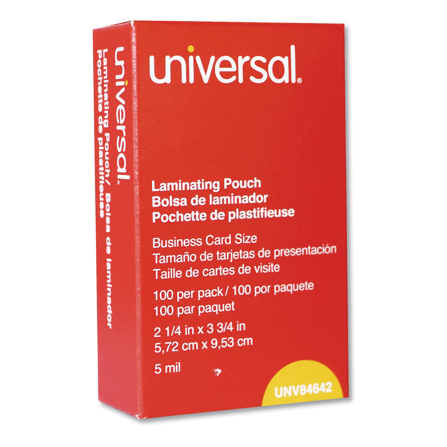 Universal® Laminating Pouches, 5 Mil, 3.75" X 2.25", Gloss Clear, 100/box