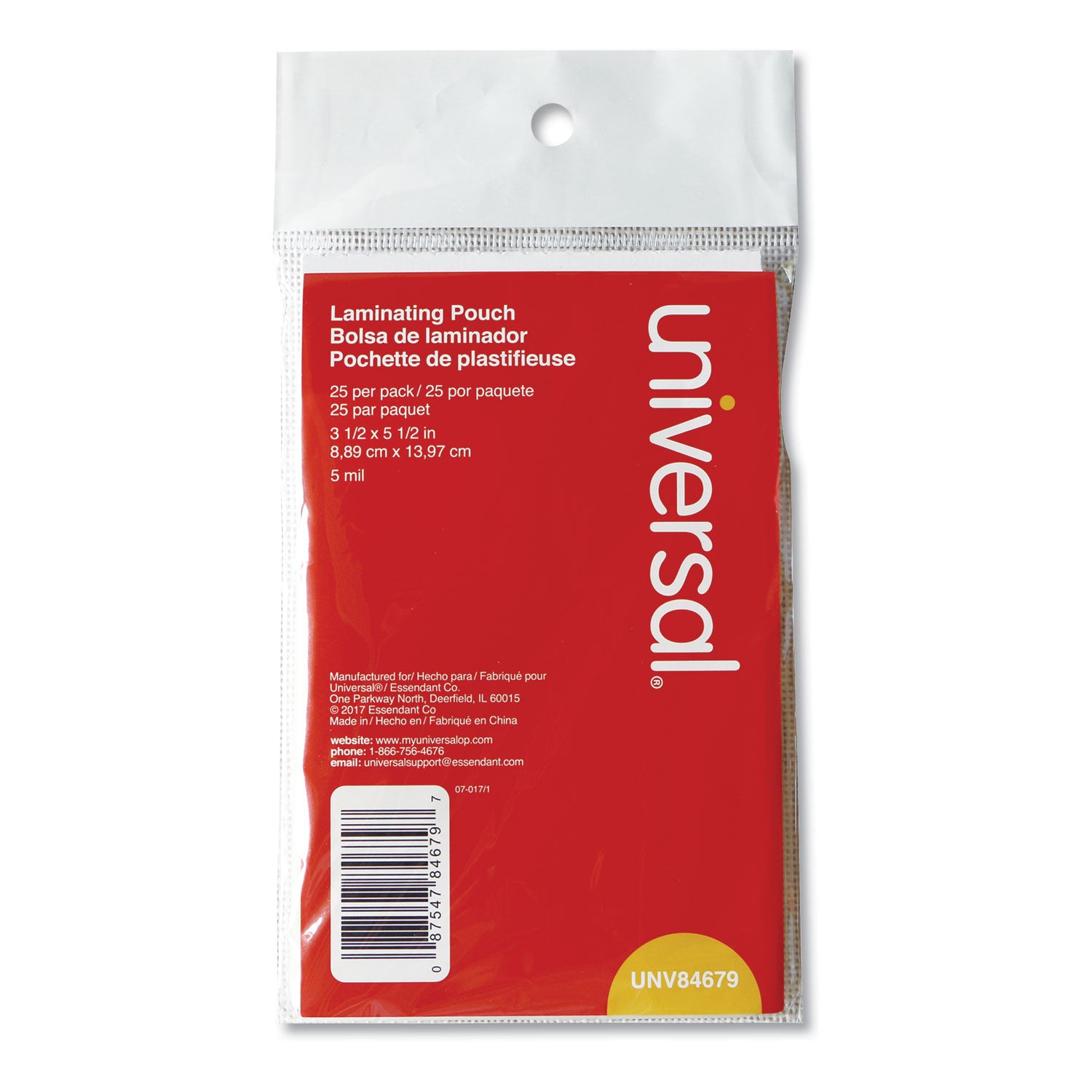 Universal® Laminating Pouches, 5 Mil, 5.5" X 3.5", Gloss Clear, 25/pack