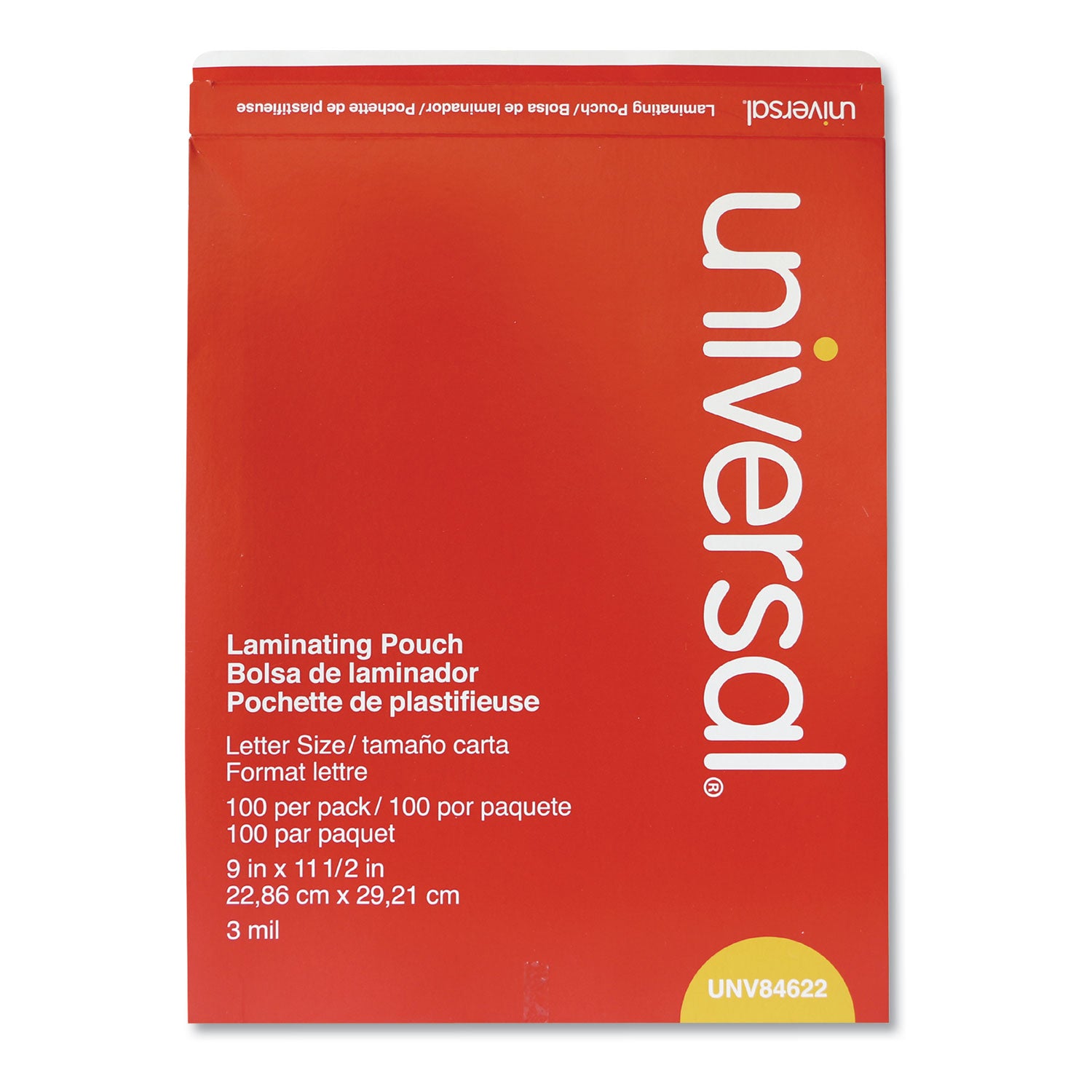 Universal® Laminating Pouches, 3 Mil, 9" X 11.5", Gloss Clear, 100/box