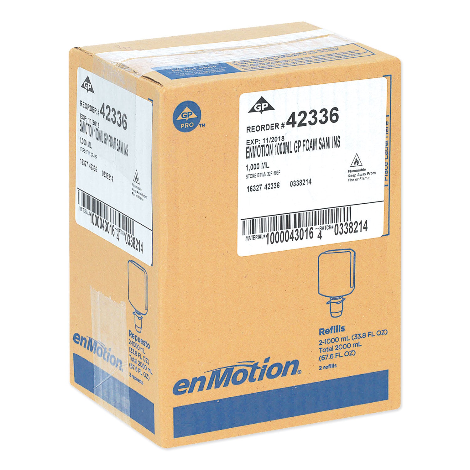 Georgia Pacific® Professional Gp Enmotion High-Frequency-Use Foam Sanitizer Dispenser Refill, Fragrance-Free, 1,000 Ml, Fragrance-Free, 2/carton