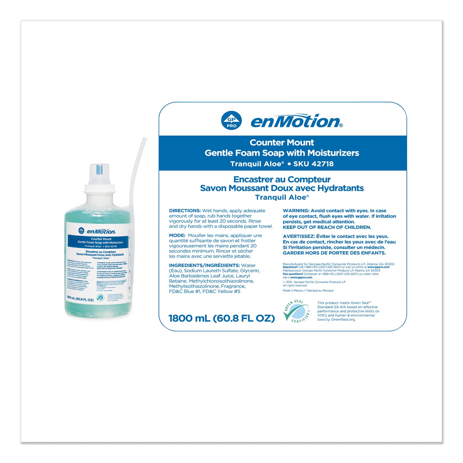 Georgia Pacific® Professional GP enMotion Counter Mount Foam Soap Refill, Tranquil Aloe Scent, 1,800 mL, 2/Carton