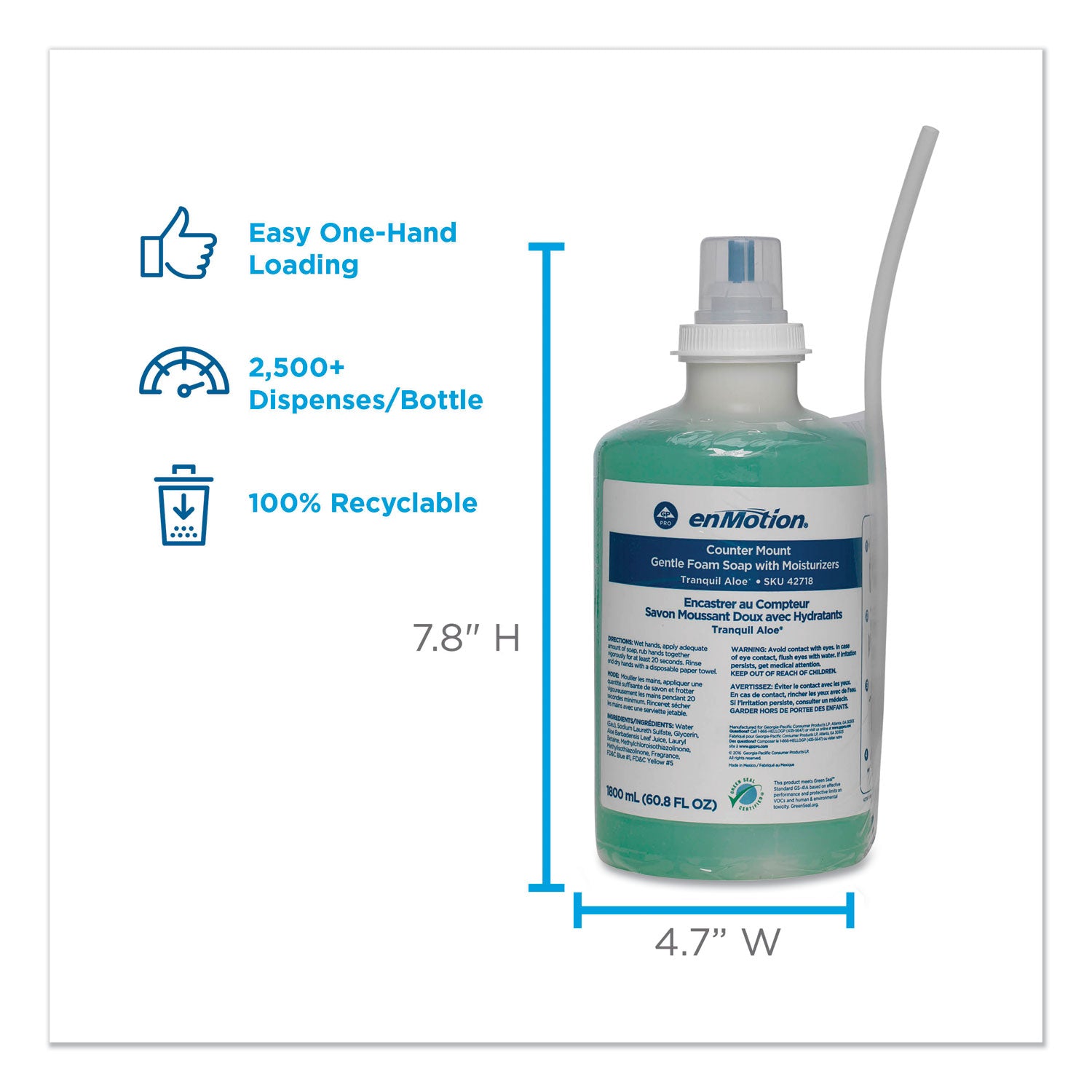 Georgia Pacific® Professional GP enMotion Counter Mount Foam Soap Refill, Tranquil Aloe Scent, 1,800 mL, 2/Carton