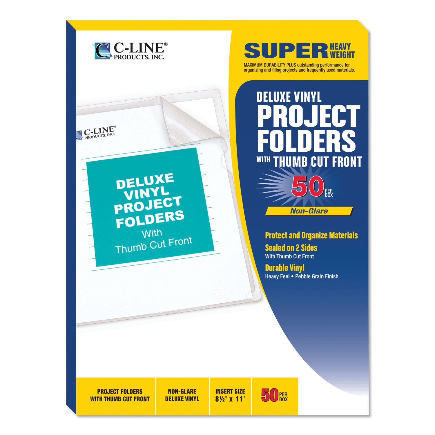 Deluxe Vinyl Project Folders, Letter Size, Clear, 50/Box