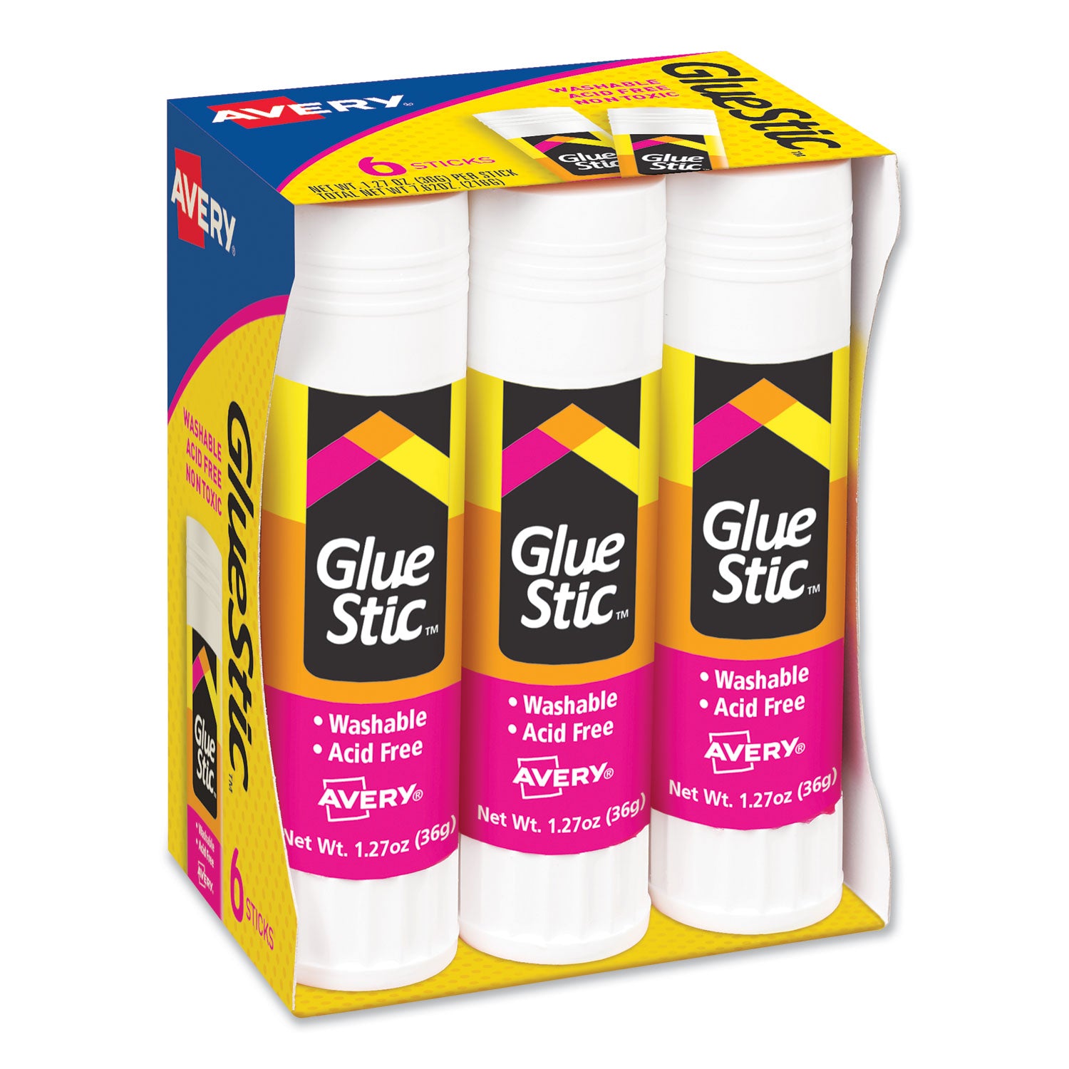 Permanent Glue Stic Value Pack, 1.27 oz, Applies White, Dries Clear, 6/Pack