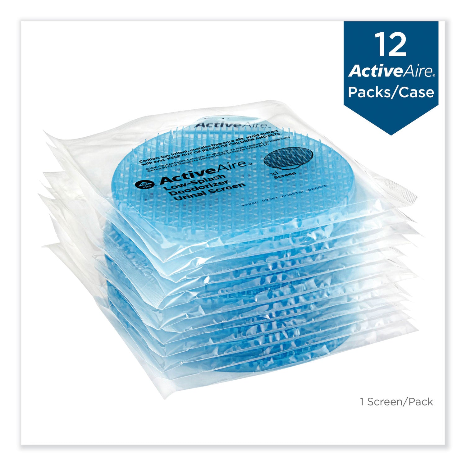 Georgia Pacific® Professional Activeaire Deodorizer Urinal Screen With Side Tab, Coastal Breeze Scent, Blue, 12/carton