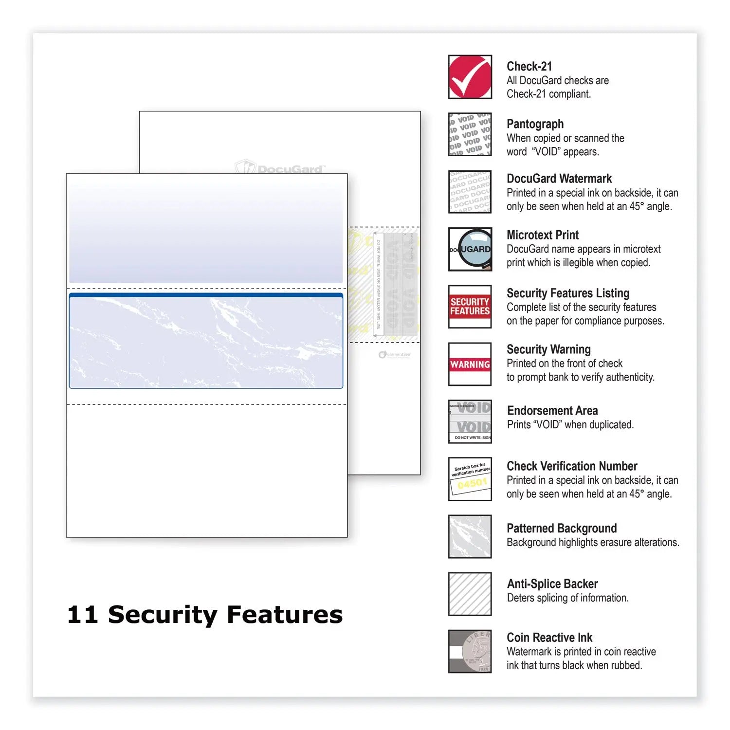 Standard Security Check, 11 Features, 8.5 x 11, Blue Marble Middle, 500/Ream DocuGard™ Flipcost