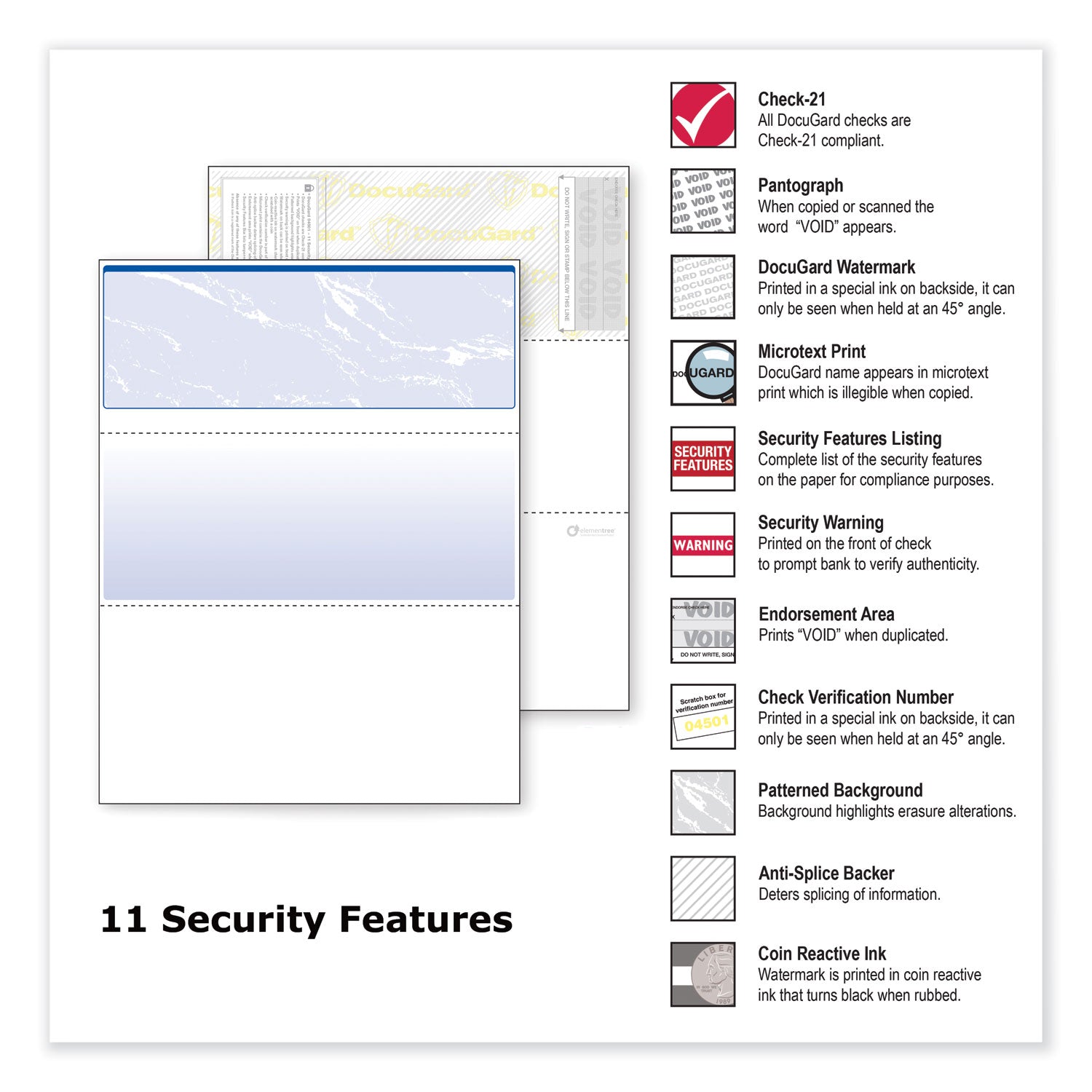 DocuGard™ Security Business Checks, 11 Features, 8.5 X 11, Blue Marble Top, 500/ream