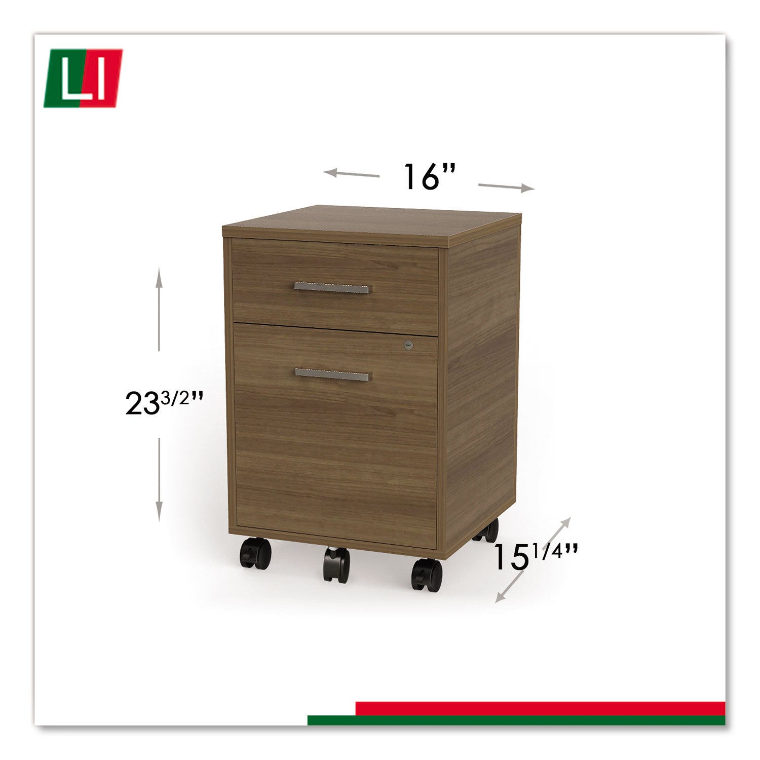 Linea Italia® Urban Mobile File Pedestal, Left Or Right, 2-Drawers: Box/file, Legal/a4, Natural Walnut, 16" X 15.25" X 23.75"