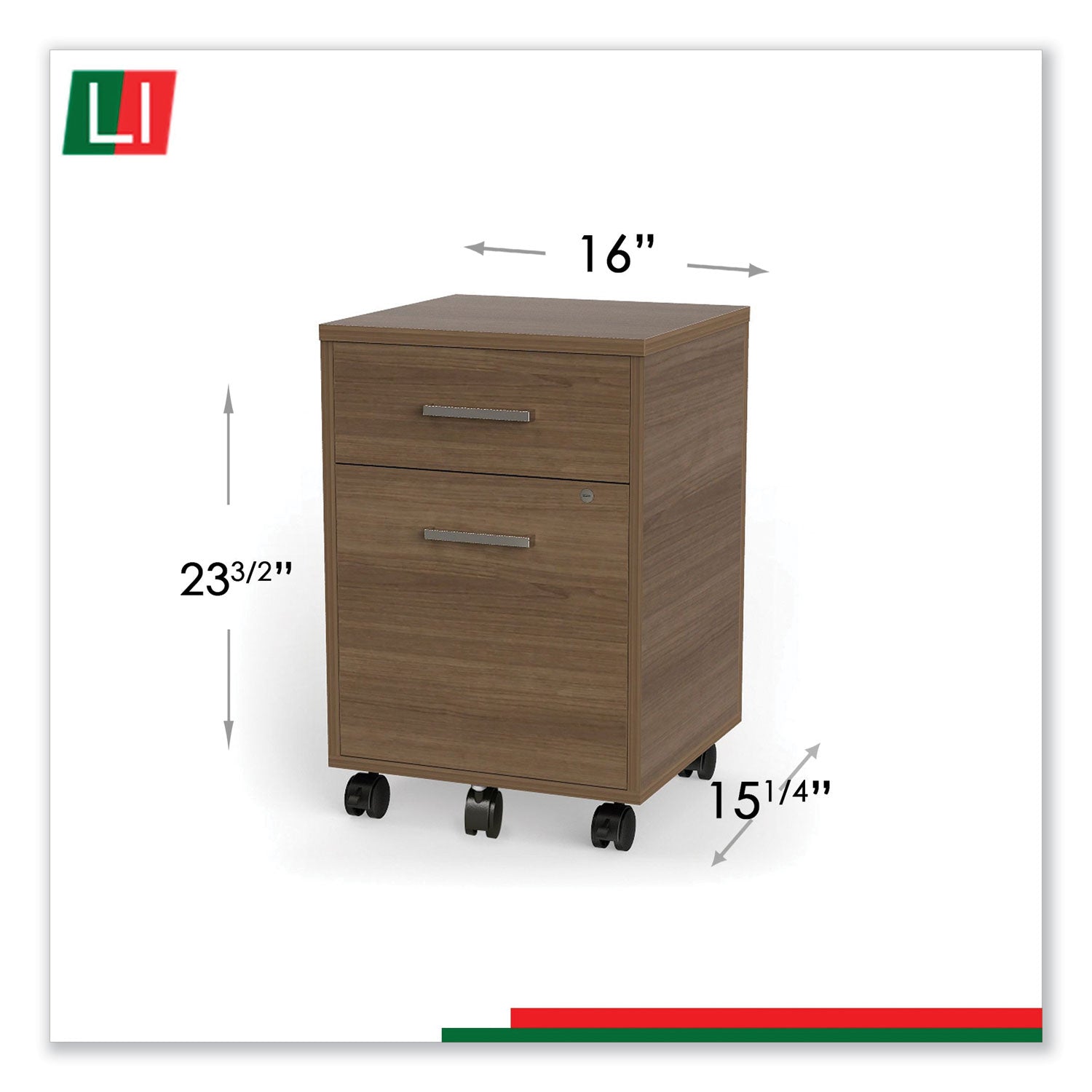 Linea Italia® Urban Mobile File Pedestal, Left Or Right, 2-Drawers: Box/file, Legal/a4, Natural Walnut, 16" X 15.25" X 23.75"