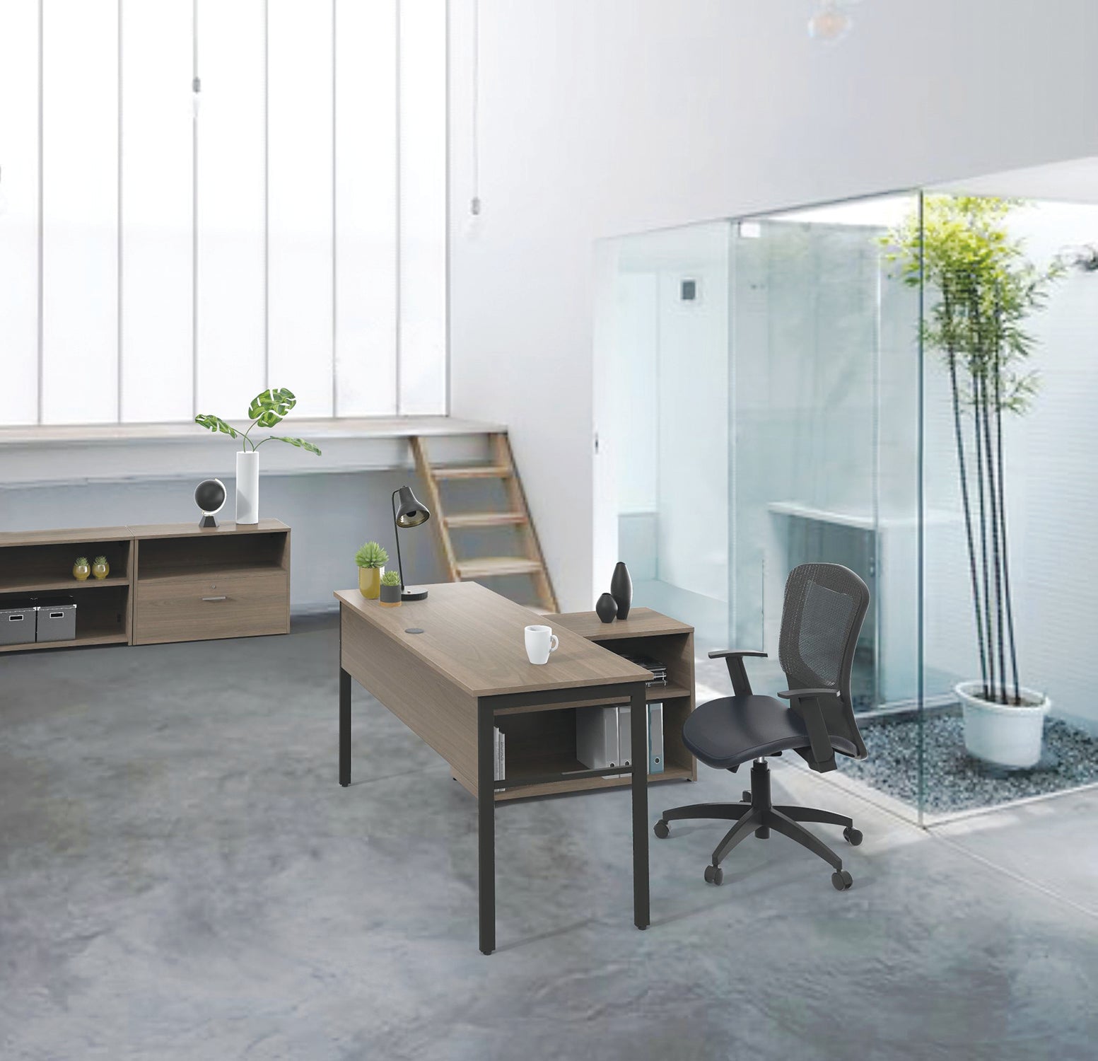 Linea Italia® Urban Series Desk Workstation, 59" X 23.75" X 29.5", Natural Walnut