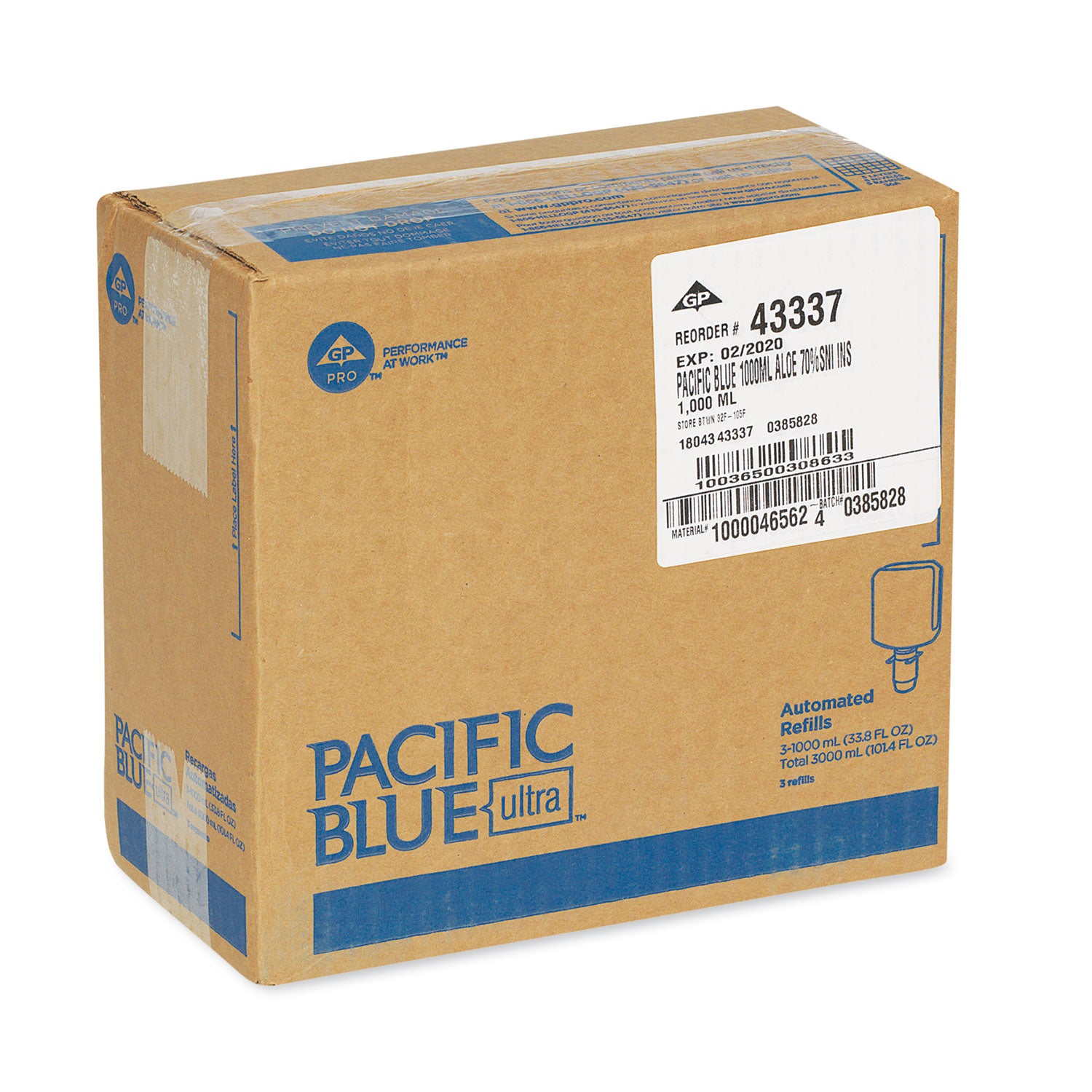 Georgia Pacific® Professional Pacific Blue Ultra Automated Sanitizer Dispenser Refill Foam Hand Sanitizer, 1,000 Ml Bottle, Fragrance-Free, 3/carton