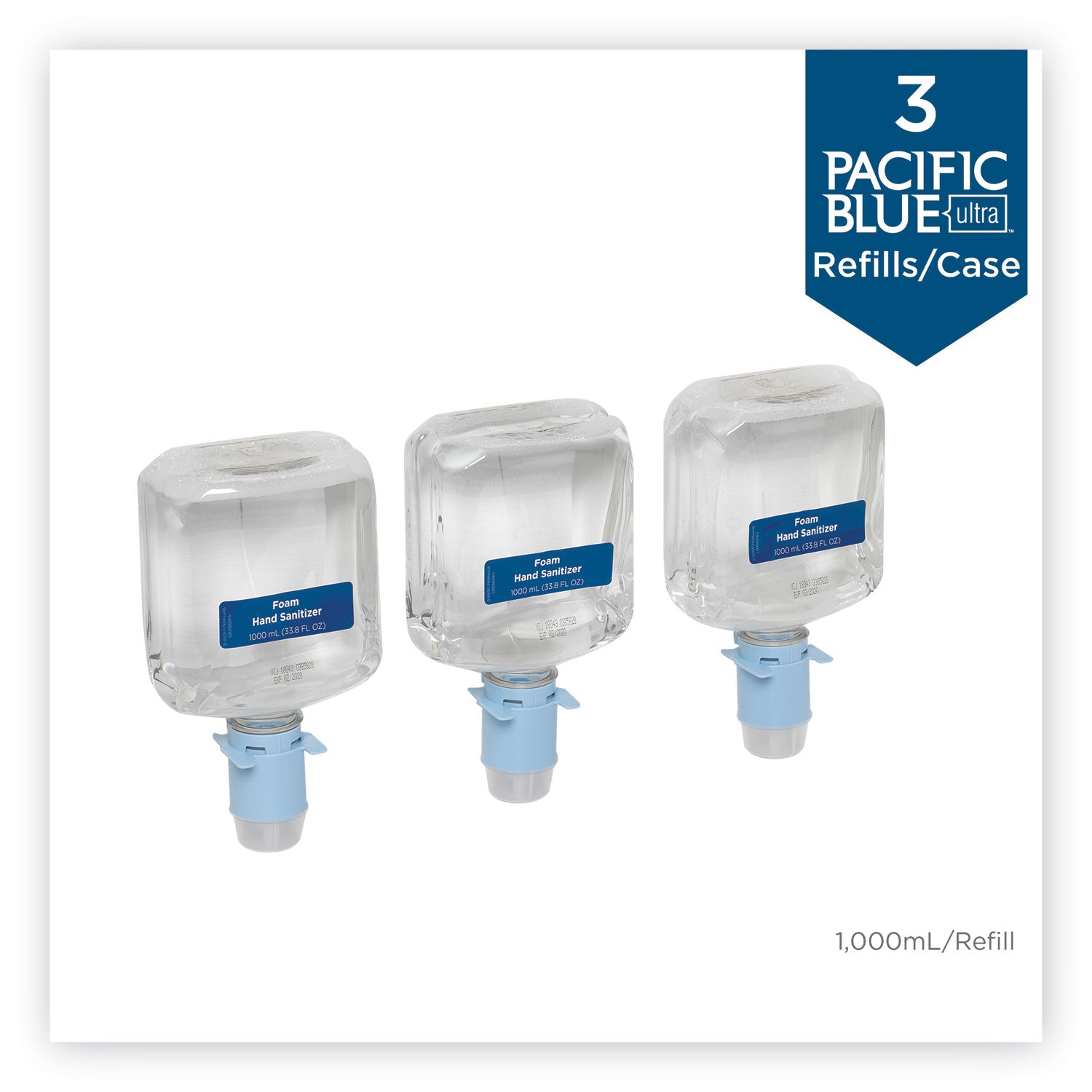 Georgia Pacific® Professional Pacific Blue Ultra Automated Sanitizer Dispenser Refill Foam Hand Sanitizer, 1,000 Ml Bottle, Fragrance-Free, 3/carton