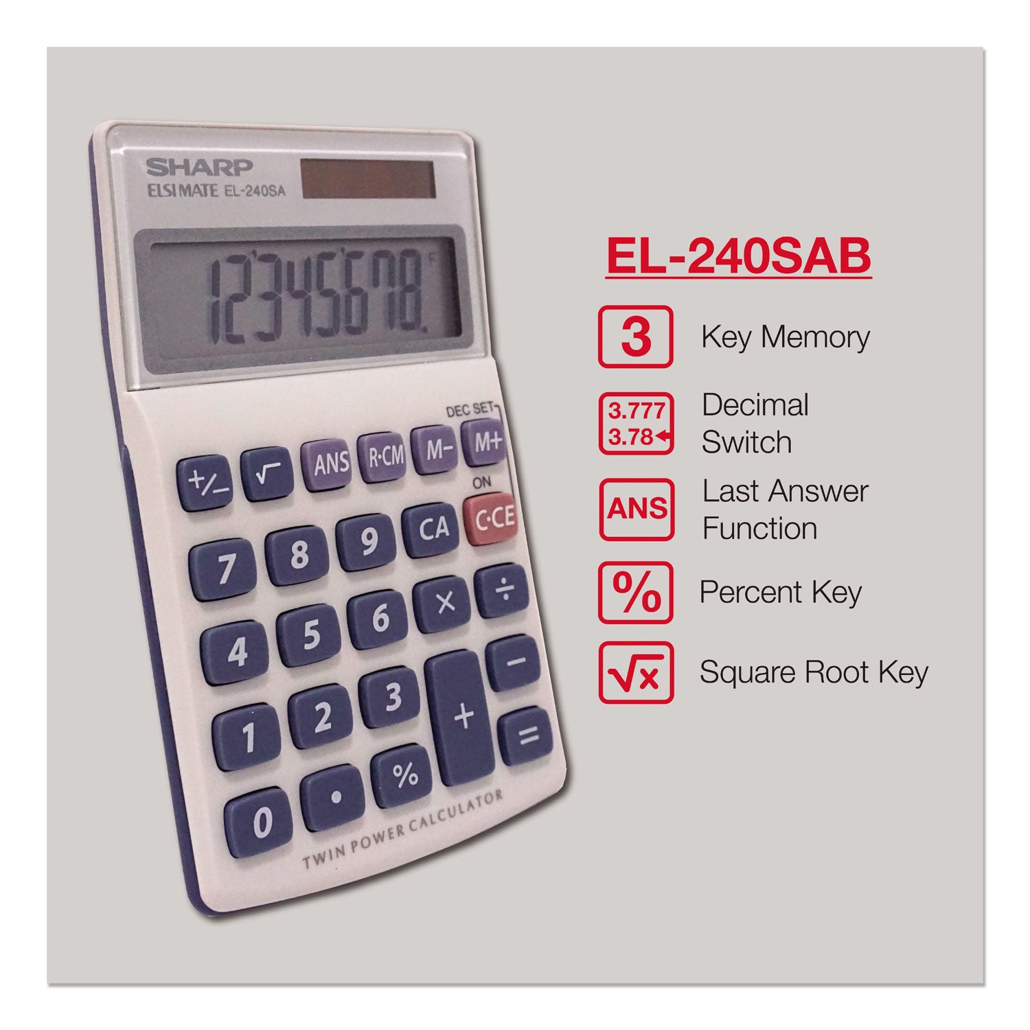 Sharp® El240sb Handheld Business Calculator, 8-Digit Lcd