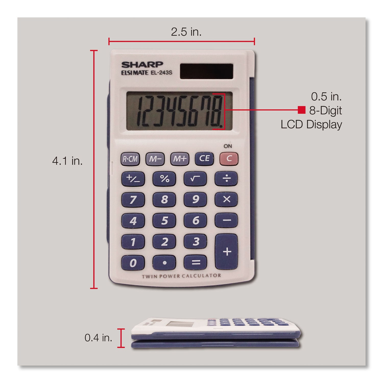 Sharp® El-243sb Solar Pocket Calculator, 8-Digit Lcd