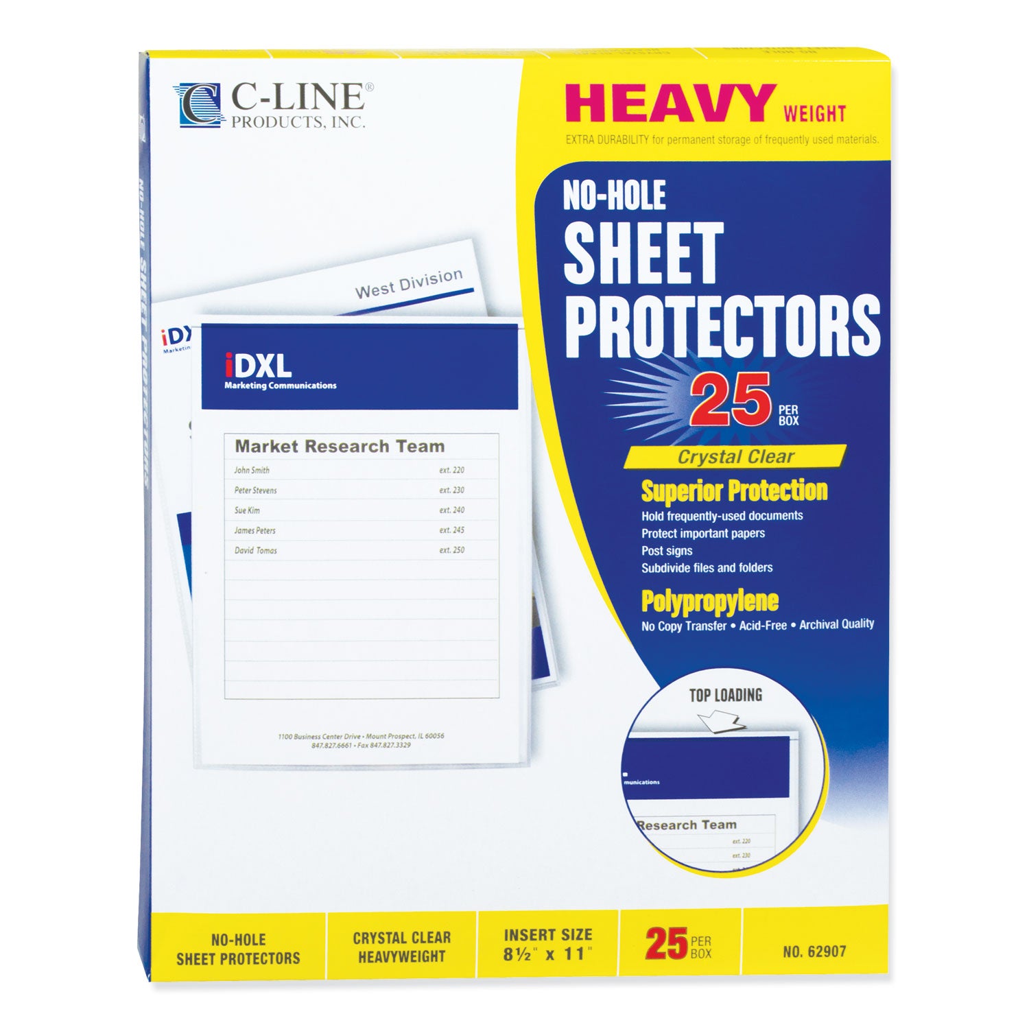 C-Line® Top-Load No-Hole Sheet Protectors, Heavyweight, Clear, 2" Capacity, 25/Box