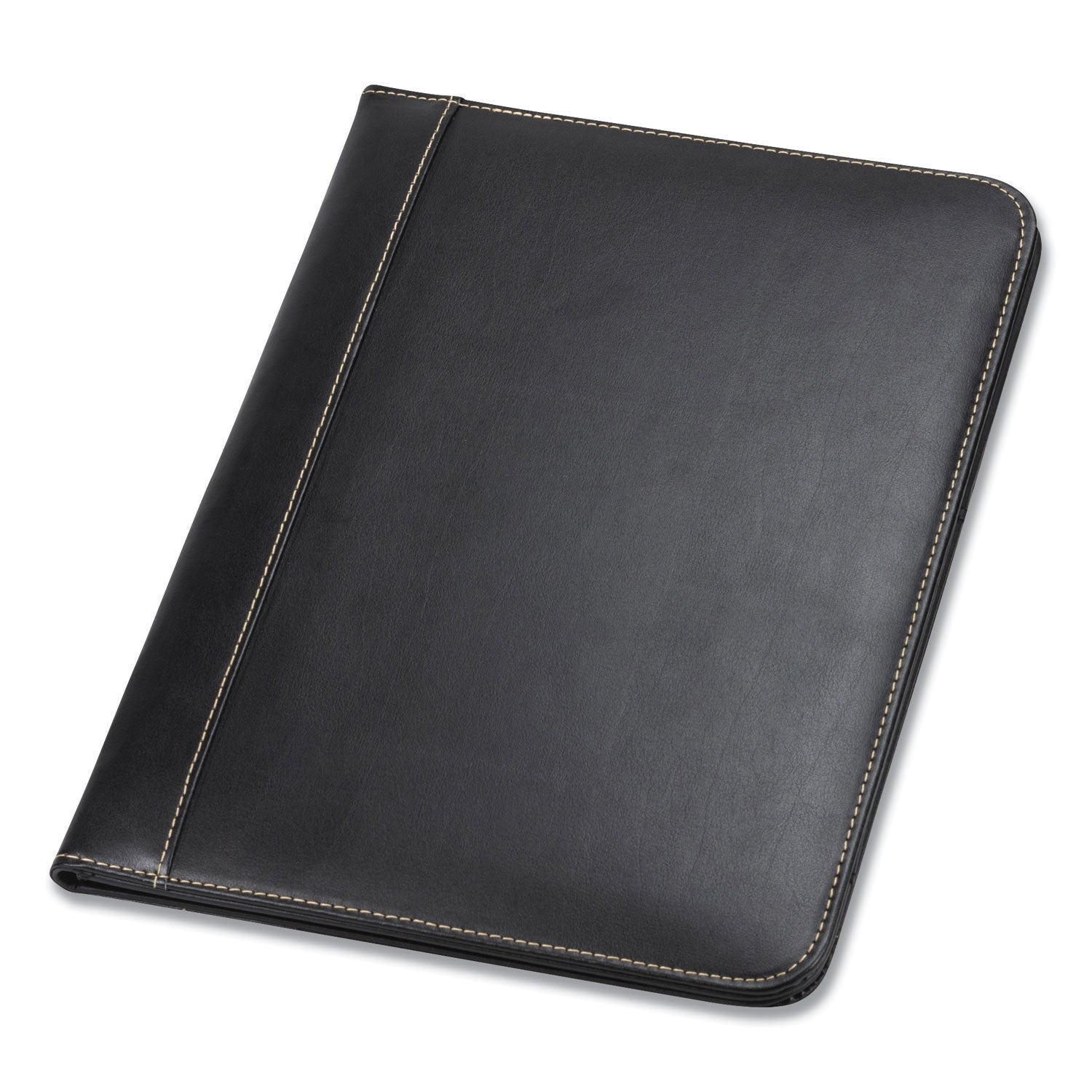 Samsill® Contrast Stitch Leather Padfolio, 8 1/2 X 11, Leather, Black