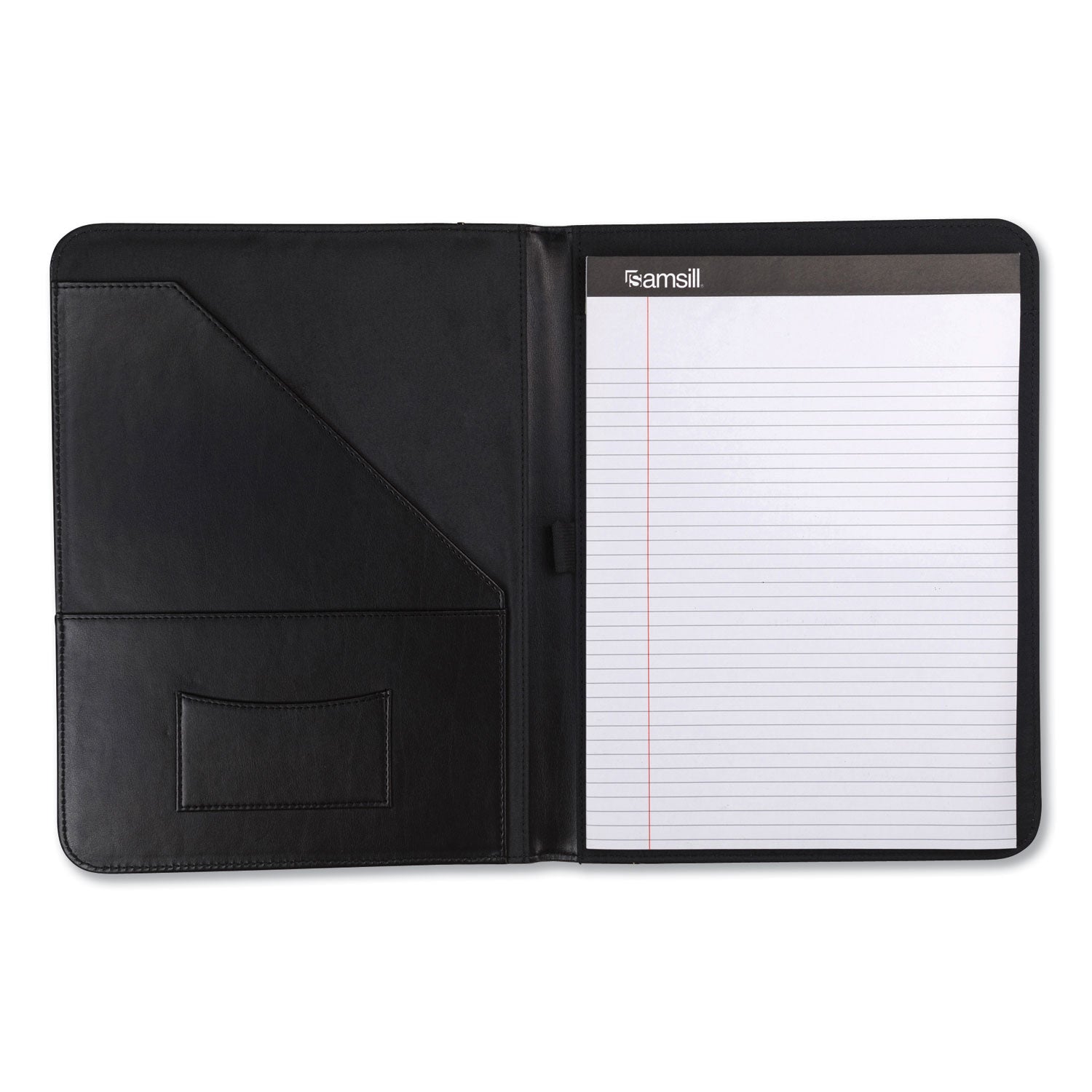Samsill® Contrast Stitch Leather Padfolio, 8 1/2 X 11, Leather, Black