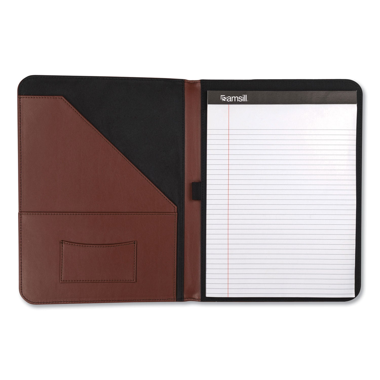 Samsill® Contrast Stitch Leather Padfolio, 8 1/2 X 11, Leather, Tan