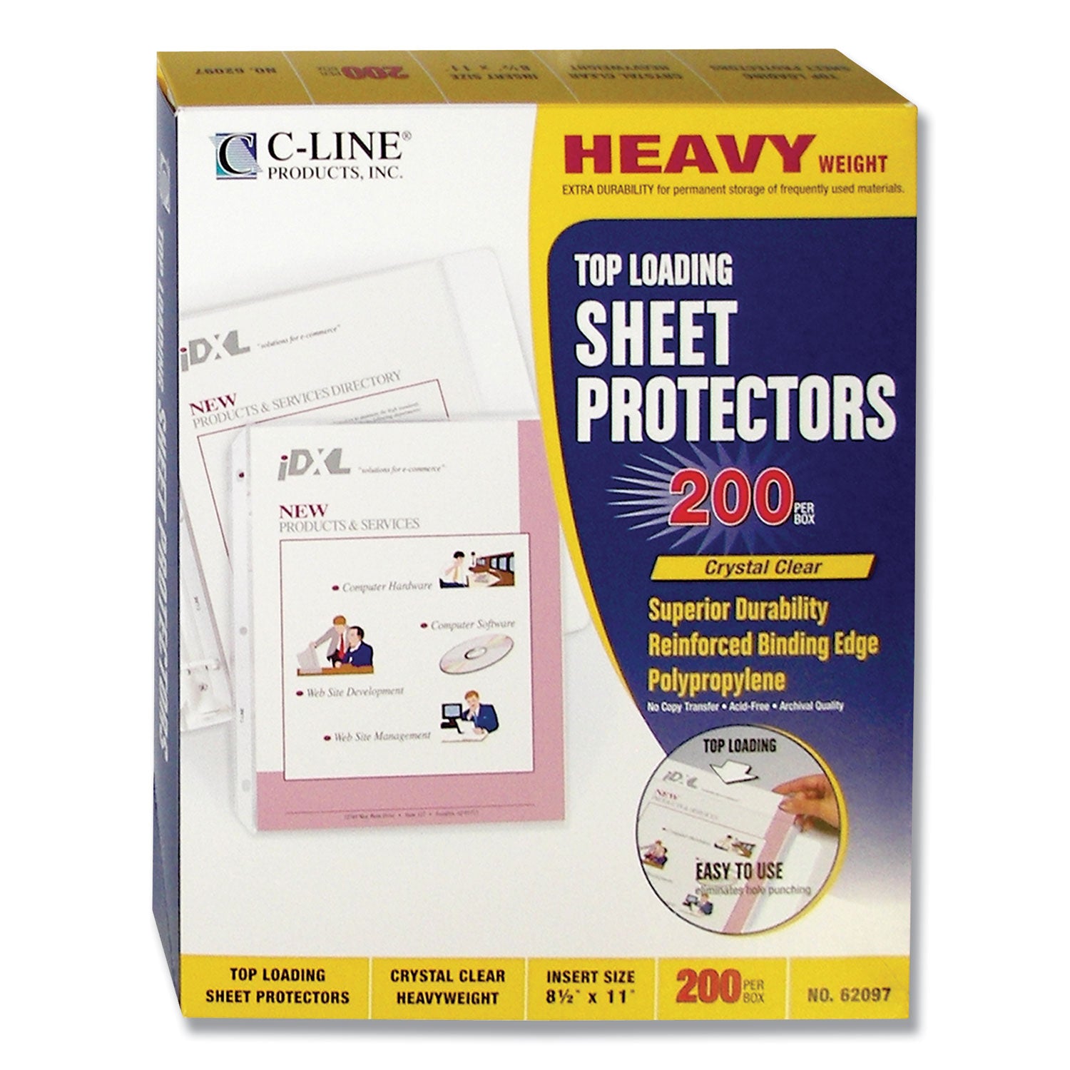 C-Line® Heavyweight Polypropylene Sheet Protectors, Clear, 2", 11 x 8.5, 200/Box