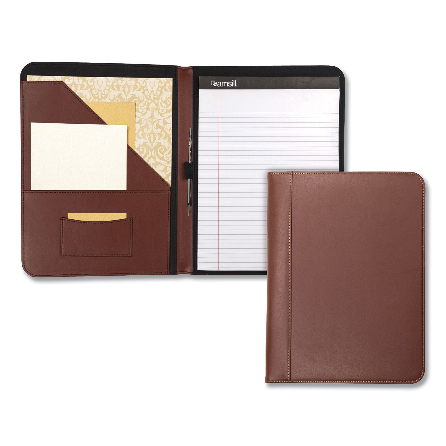 Samsill® Contrast Stitch Leather Padfolio, 8 1/2 X 11, Leather, Tan