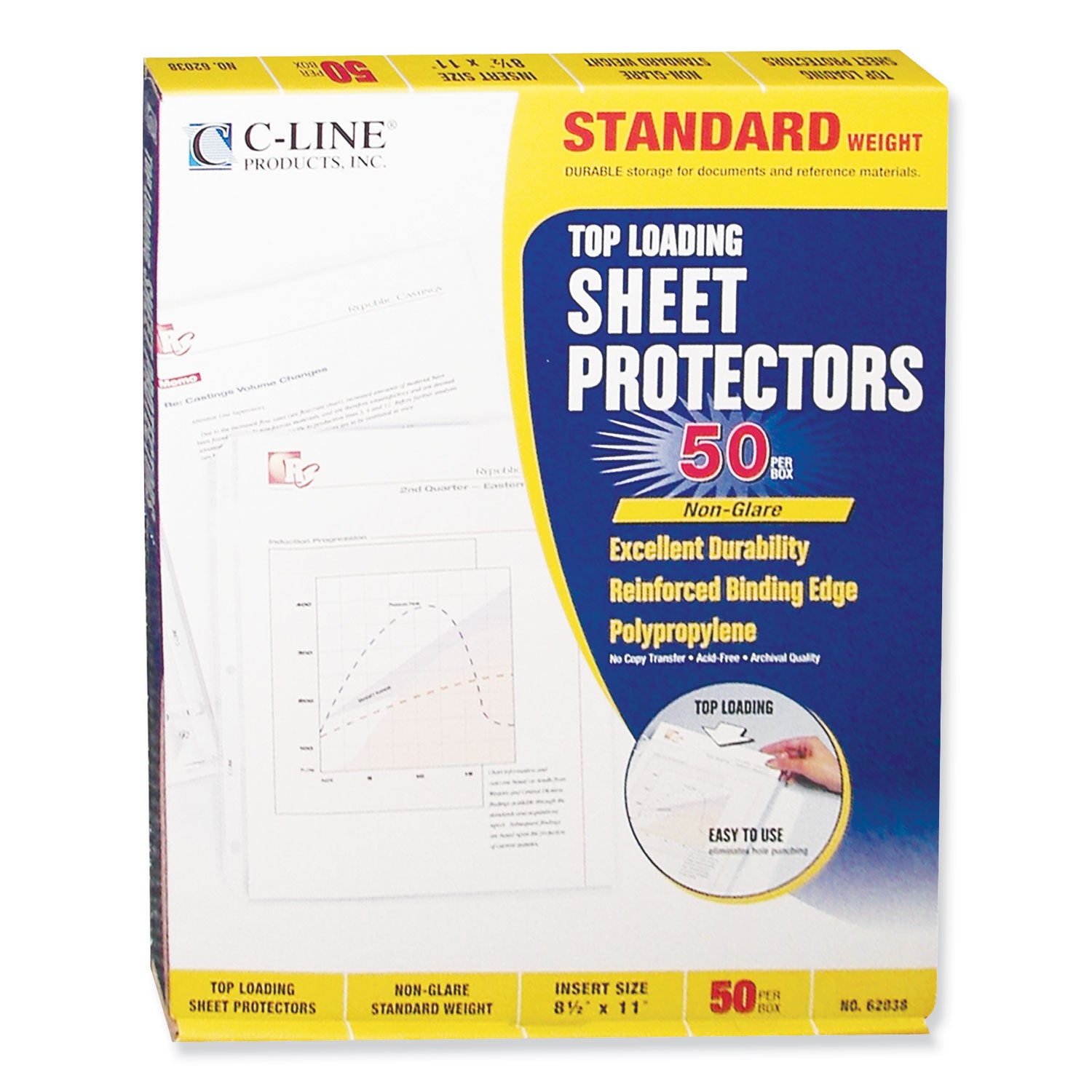 C-Line® Standard Weight Polypropylene Sheet Protectors, Non-Glare, 2", 11 x 8.5, 50/Box