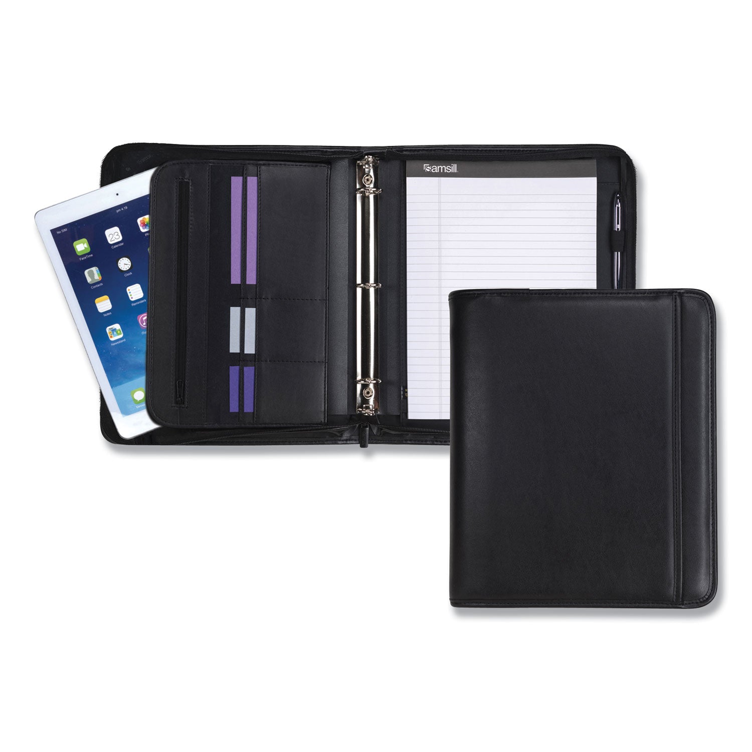 Samsill® Professional Zippered Pad Holder/ring Binder, Pockets, Writing Pad, Vinyl Black
