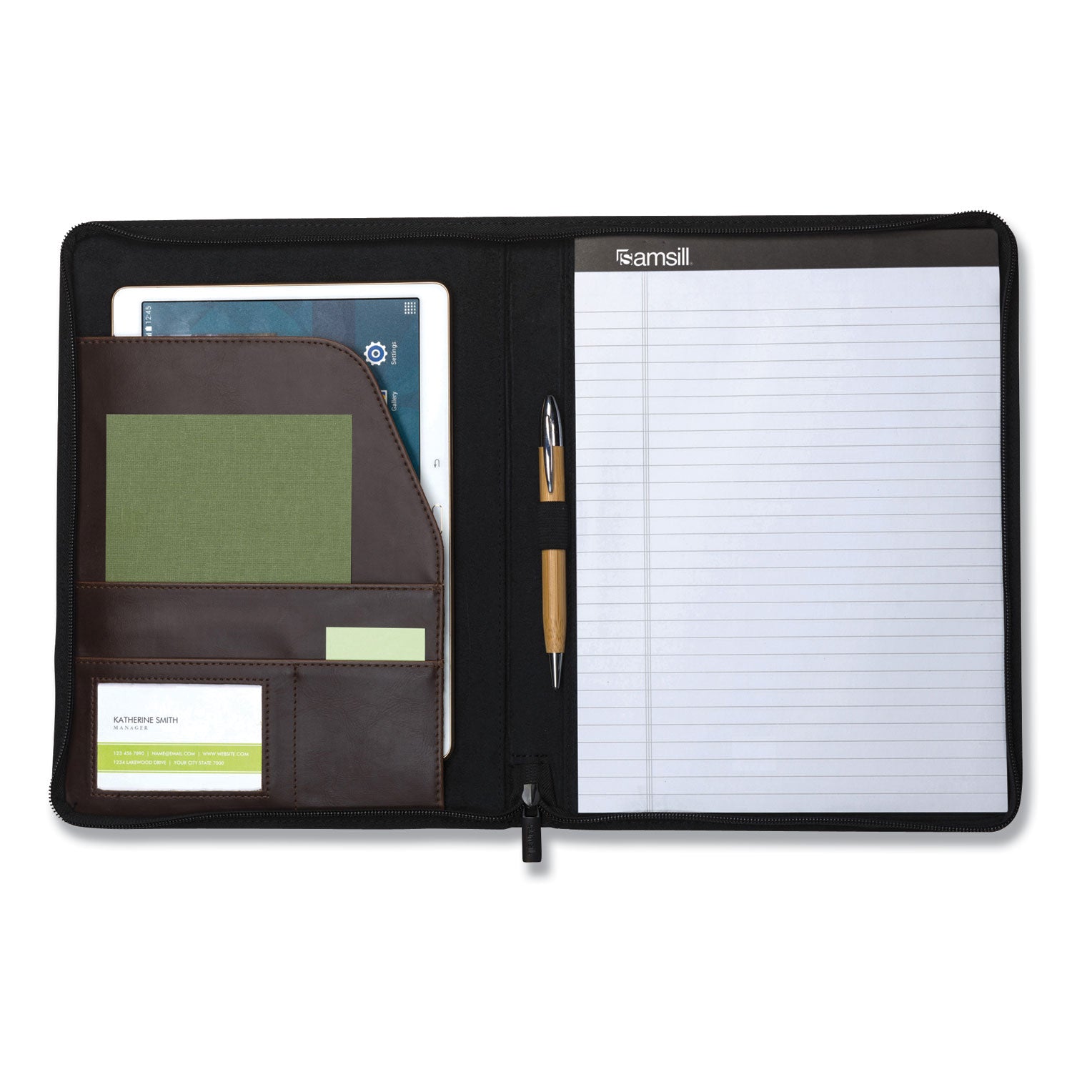 Samsill® Vintage Hardback Zipper Portfolio, Vinyl, Dark Brown, 11 x 8.5