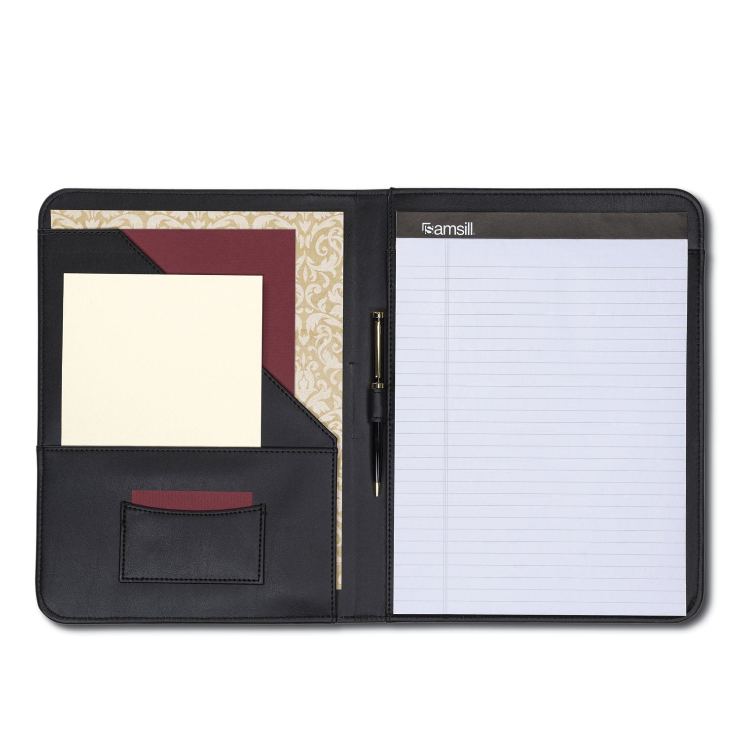 Samsill® Contrast Stitch Leather Padfolio, 8 1/2 X 11, Leather, Black