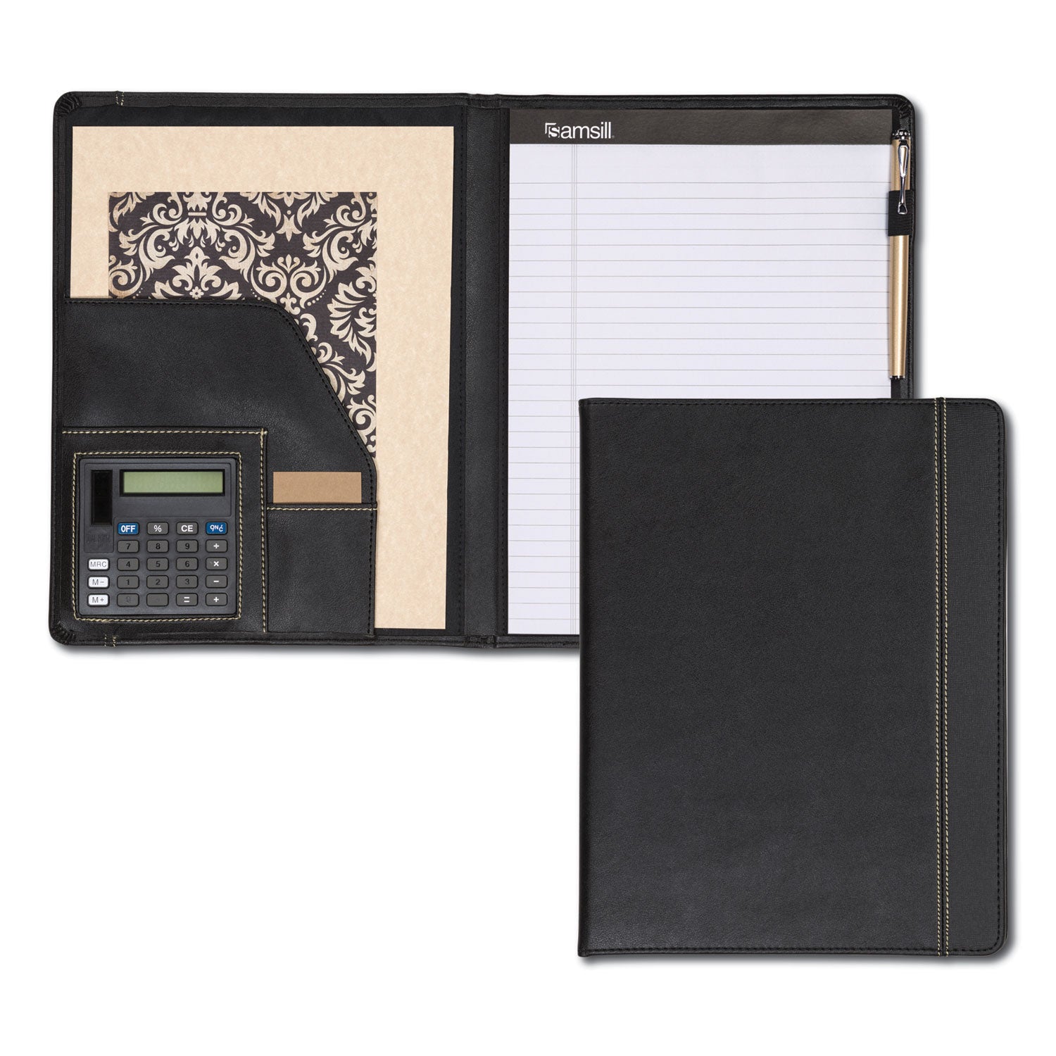 Samsill® Slimline Padfolio, Leather-Look/faux Reptile Trim, Writing Pad, Black