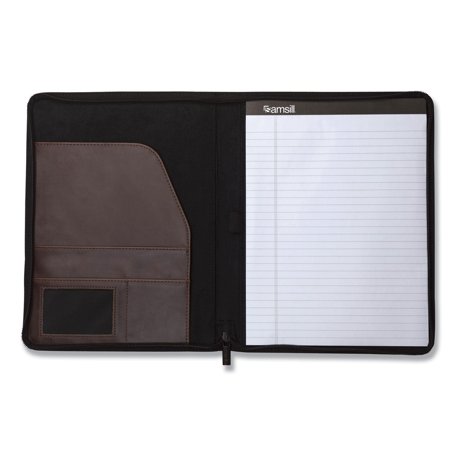 Samsill® Vintage Hardback Zipper Portfolio, Vinyl, Dark Brown, 11 x 8.5