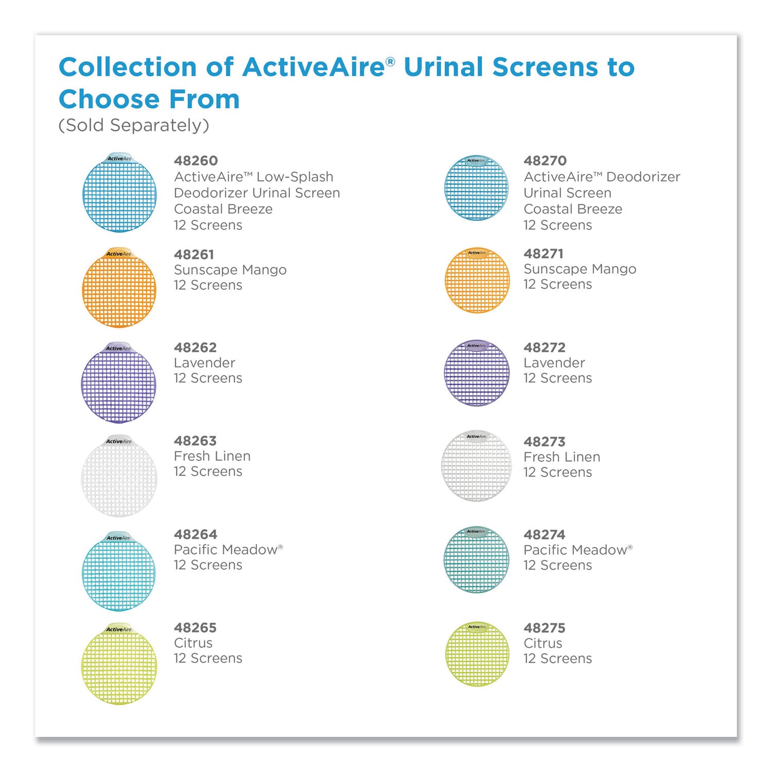 Georgia Pacific® Professional Activeaire Deodorizer Urinal Screen, Coastal Breeze Scent, Blue, 12/carton