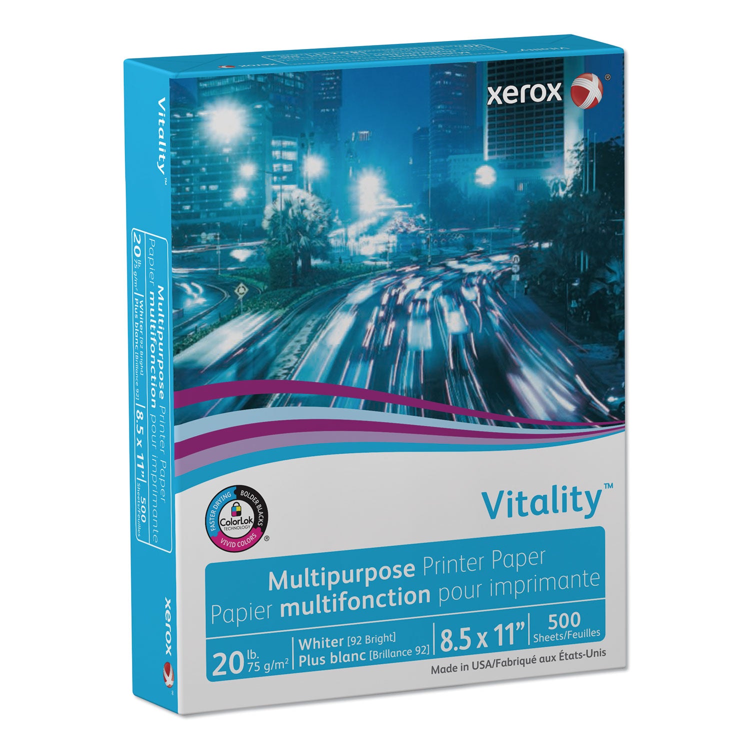 xerox™ Vitality Multipurpose Print Paper, 92 Bright, 20 lb Bond Weight, 8.5 x 11, White, 500 Sheets/Ream, 10 Reams/Carton