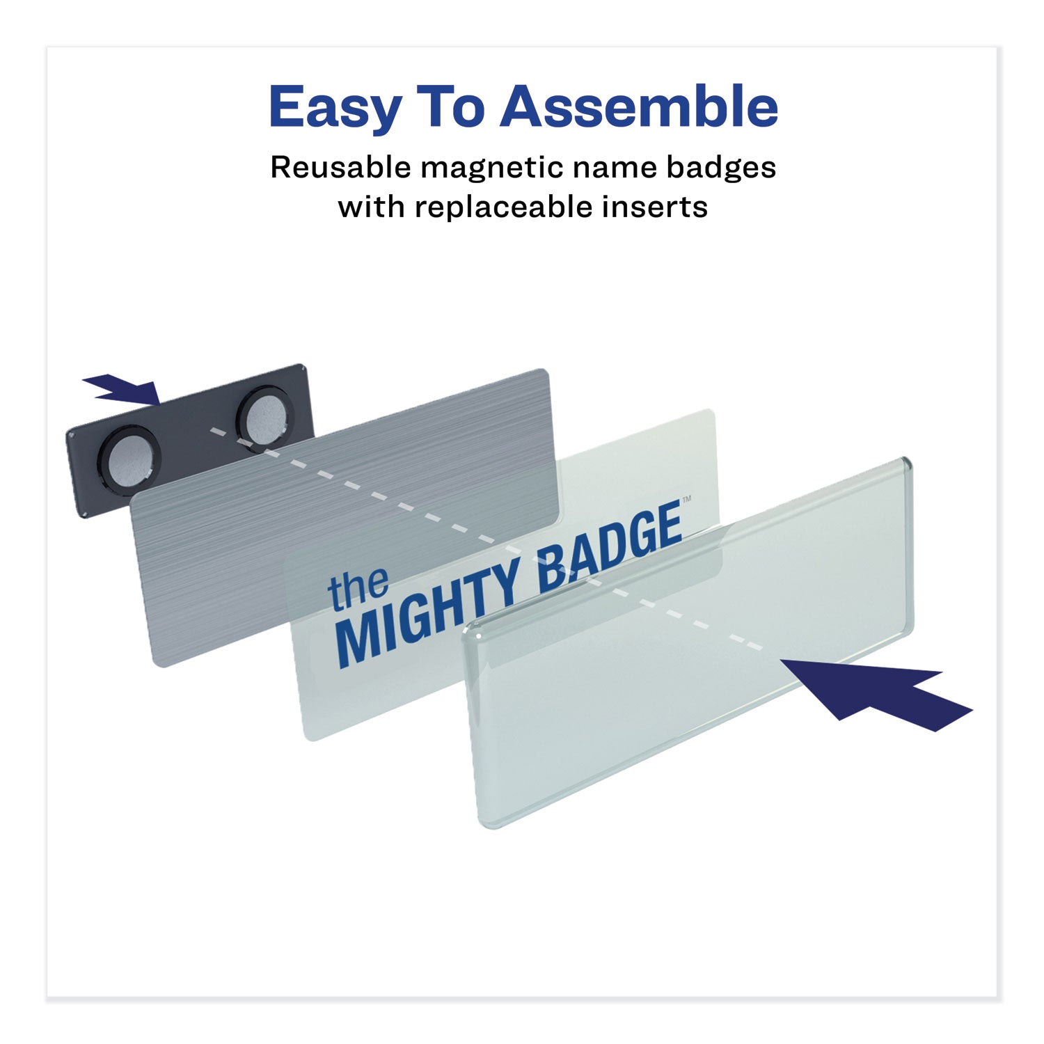 Avery® The Mighty Badge Name Badge Holder Kit, Horizontal, 3 X 1, Laser, Silver, 50 Holders/120 Inserts